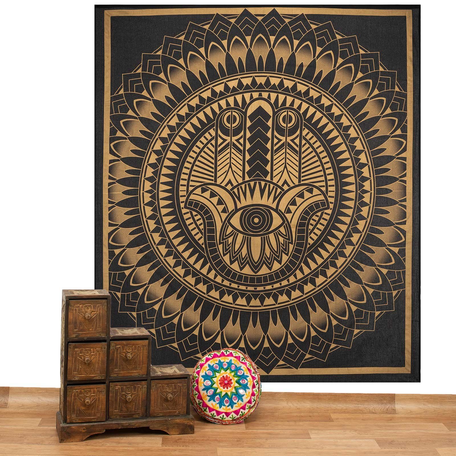 KUNST UND MAGIE Wandteppich Tagesdecke Wandbehang Deko Tuch Chakra Meditation Gold ca. 200 x 230cm