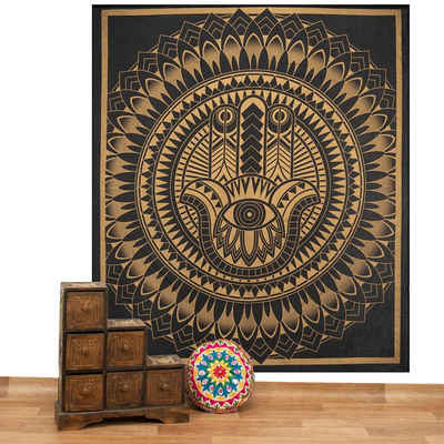 Wandteppich Tagesdecke Wandbehang Deko Tuch Chakra Meditation Gold ca. 200 x 230cm, KUNST UND MAGIE