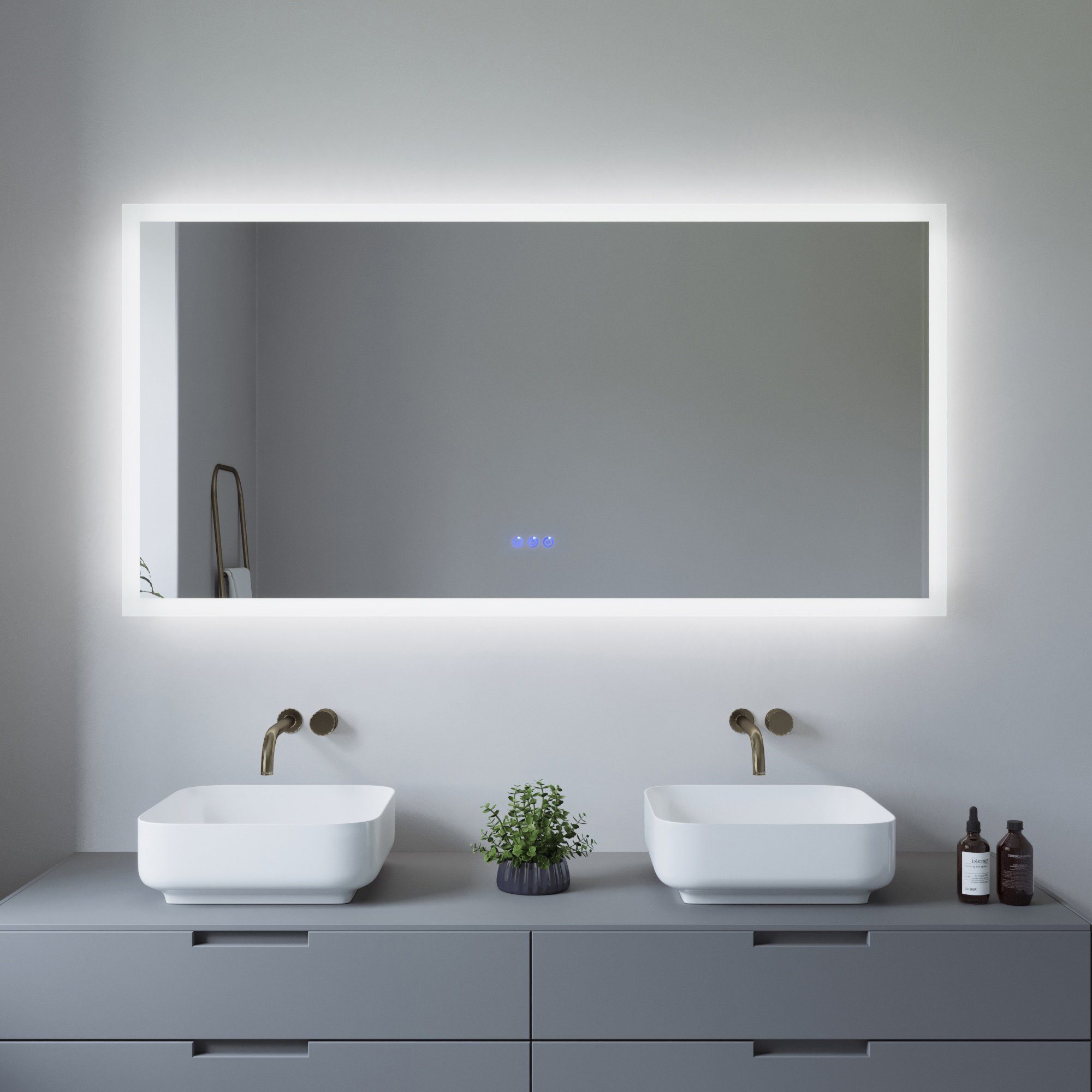 AQUALAVOS Badspiegel LED Badspiegel 140x70 cm Großer Badezimmer Wandspiegel  mit Beleuchtung, 6400K Kaltweiß & Warmweiß 3000K, Energiesparend,  Touchschalter