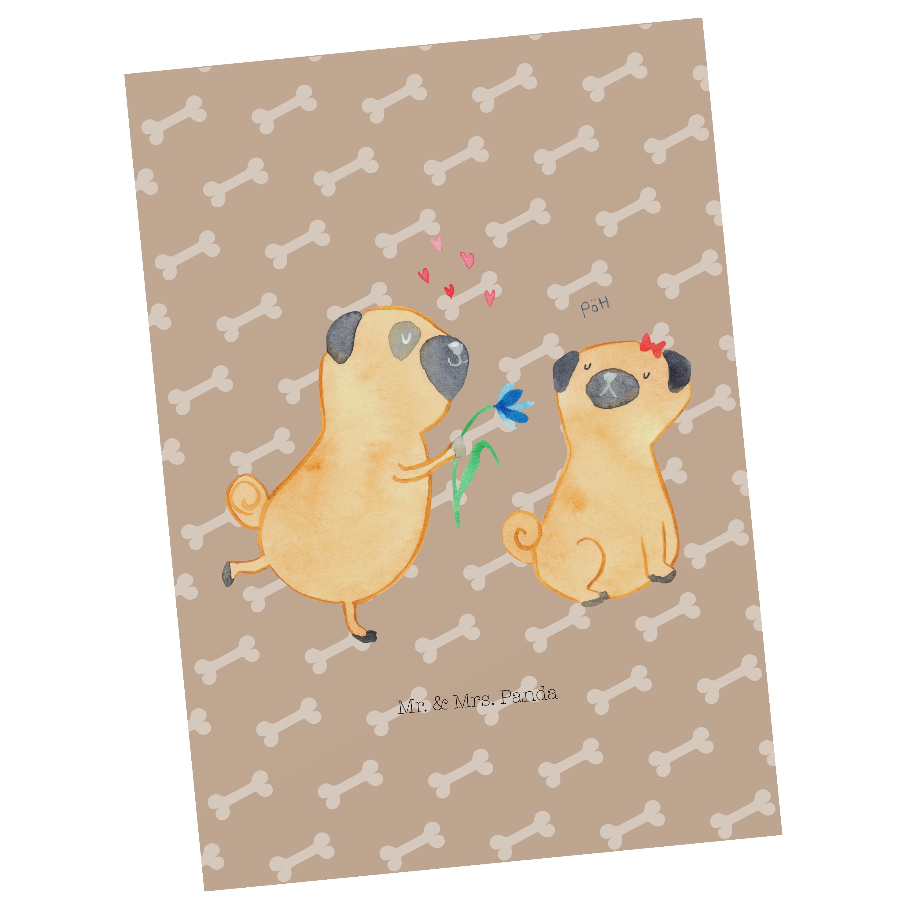 Mr. & Mrs. Panda Postkarte Mops verliebt - Hundeglück - Geschenk, Ansichtskarte, Hundemotiv, Lie
