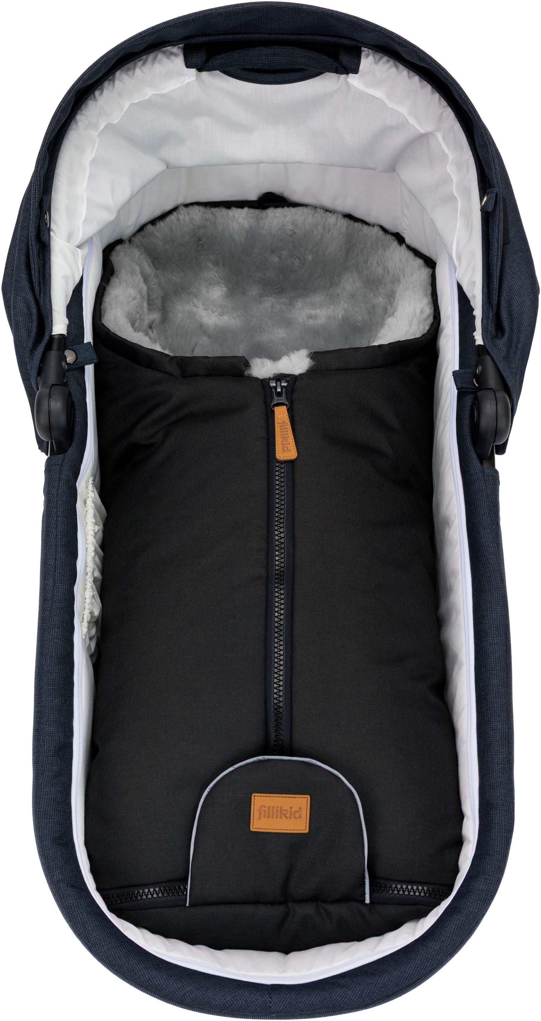 Fillikid Fußsack Pamir Alpina, schwarz, Lammfell grau, Winterfußsack, für Autositze Gr. 0 und Kinderwagen