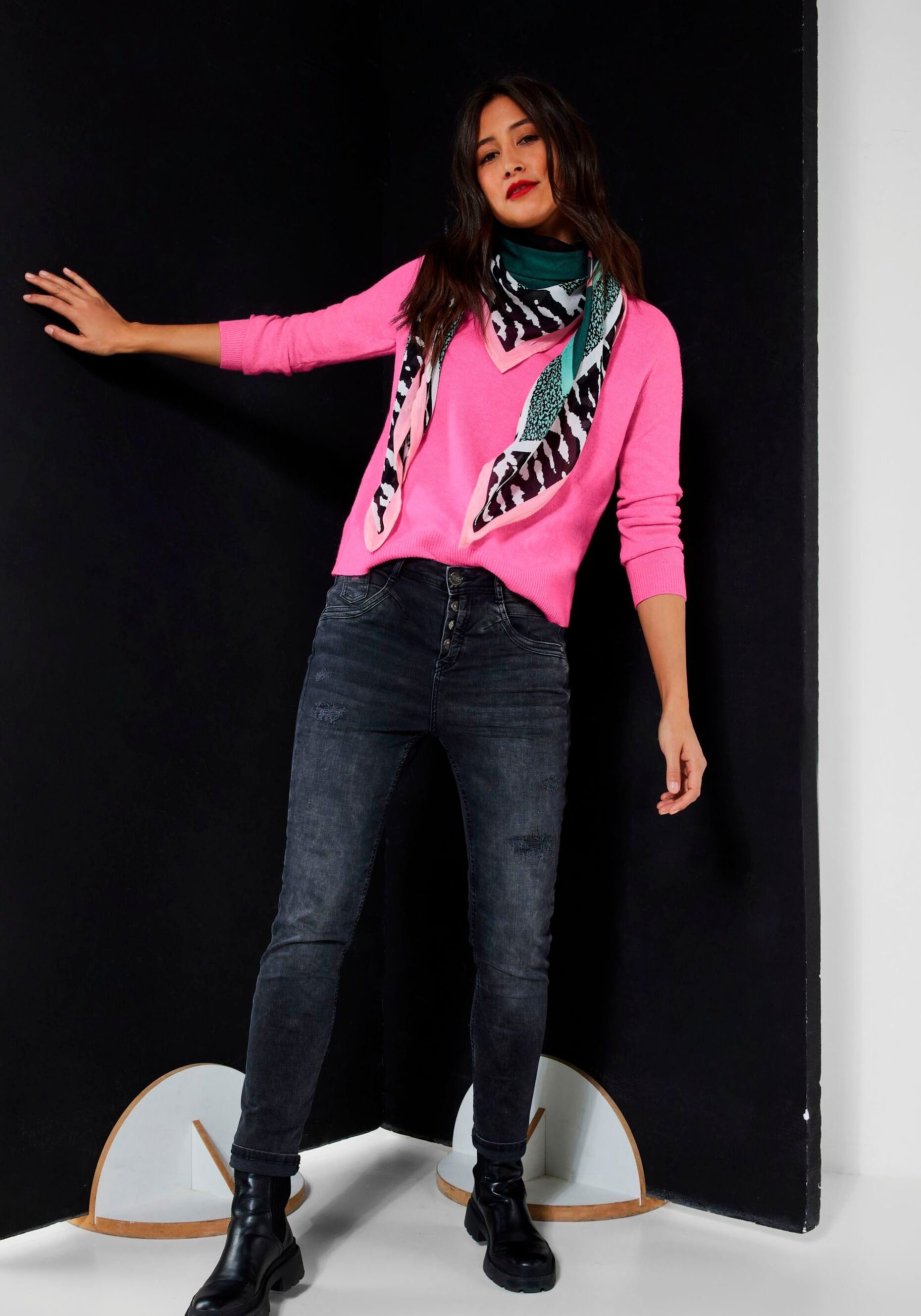 STREET ONE Strickpullover crush pink mit Melangeoptik Unifarbe in melange