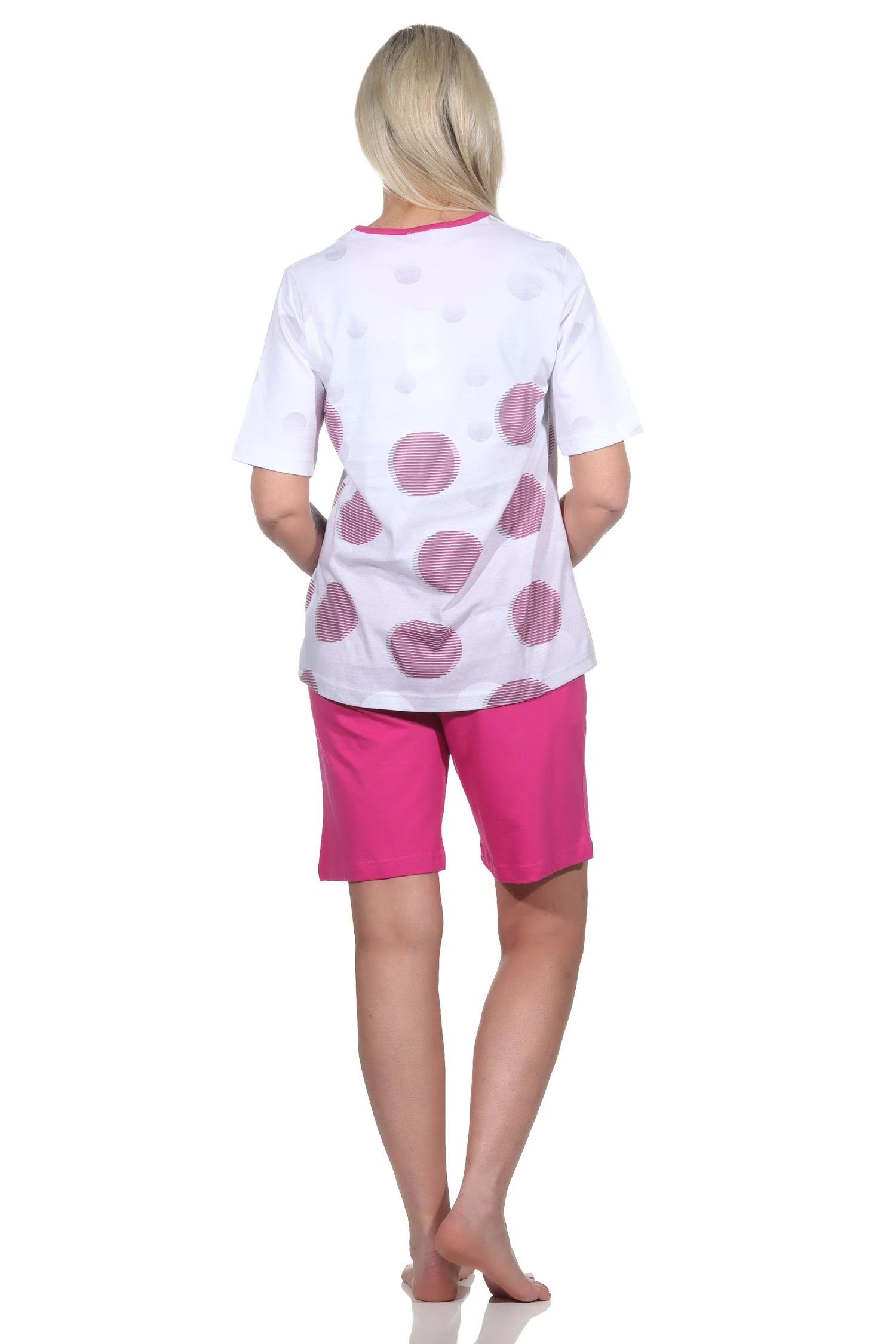 Schlafanzug auch kurzarm in in Damen Optik pink Normann Übergrößen Pyjama Shorty Punkte -