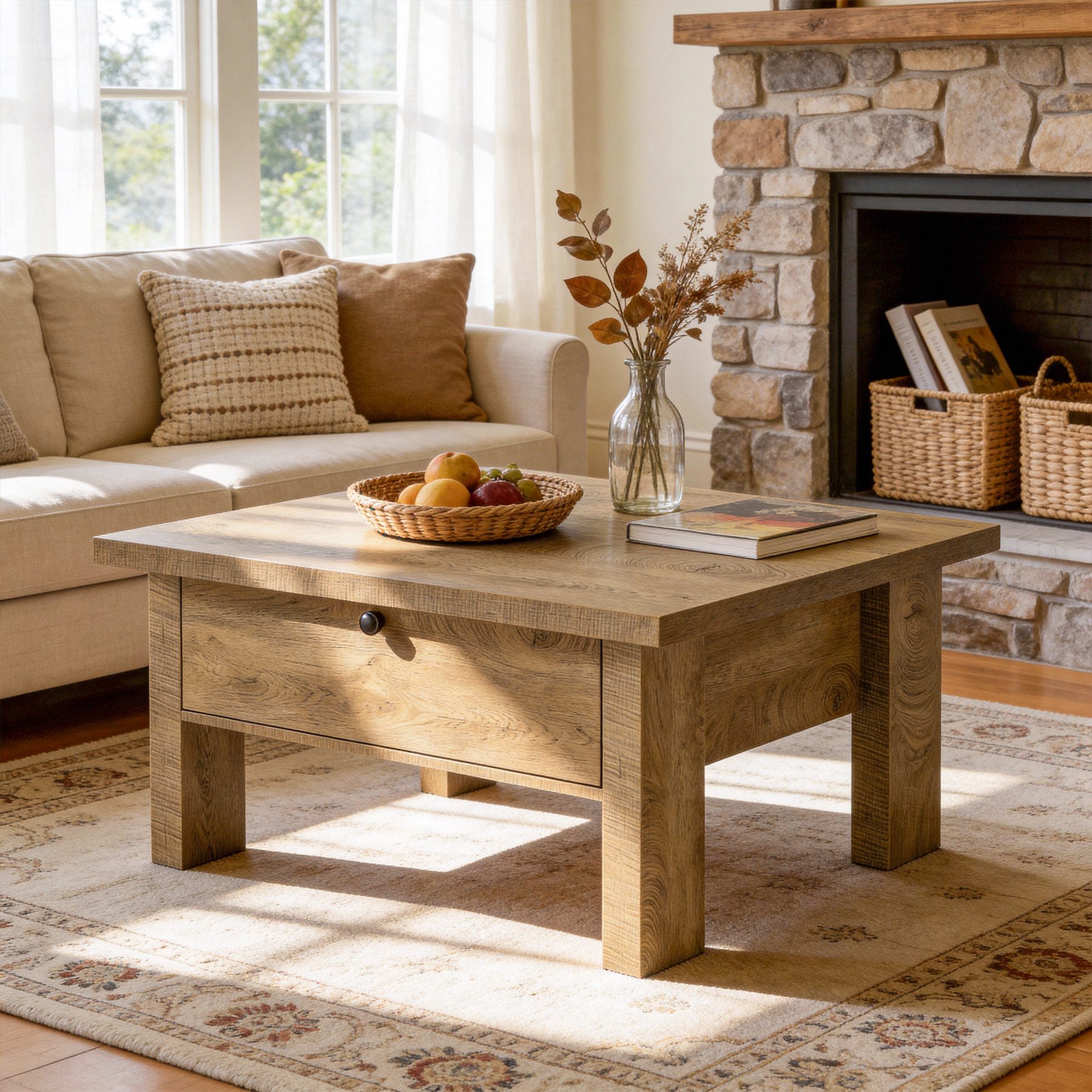 Tribesigns Couchtisch Couchtisch mit Schublade, quadratischer Beistelltisch, 80 x 80 cm