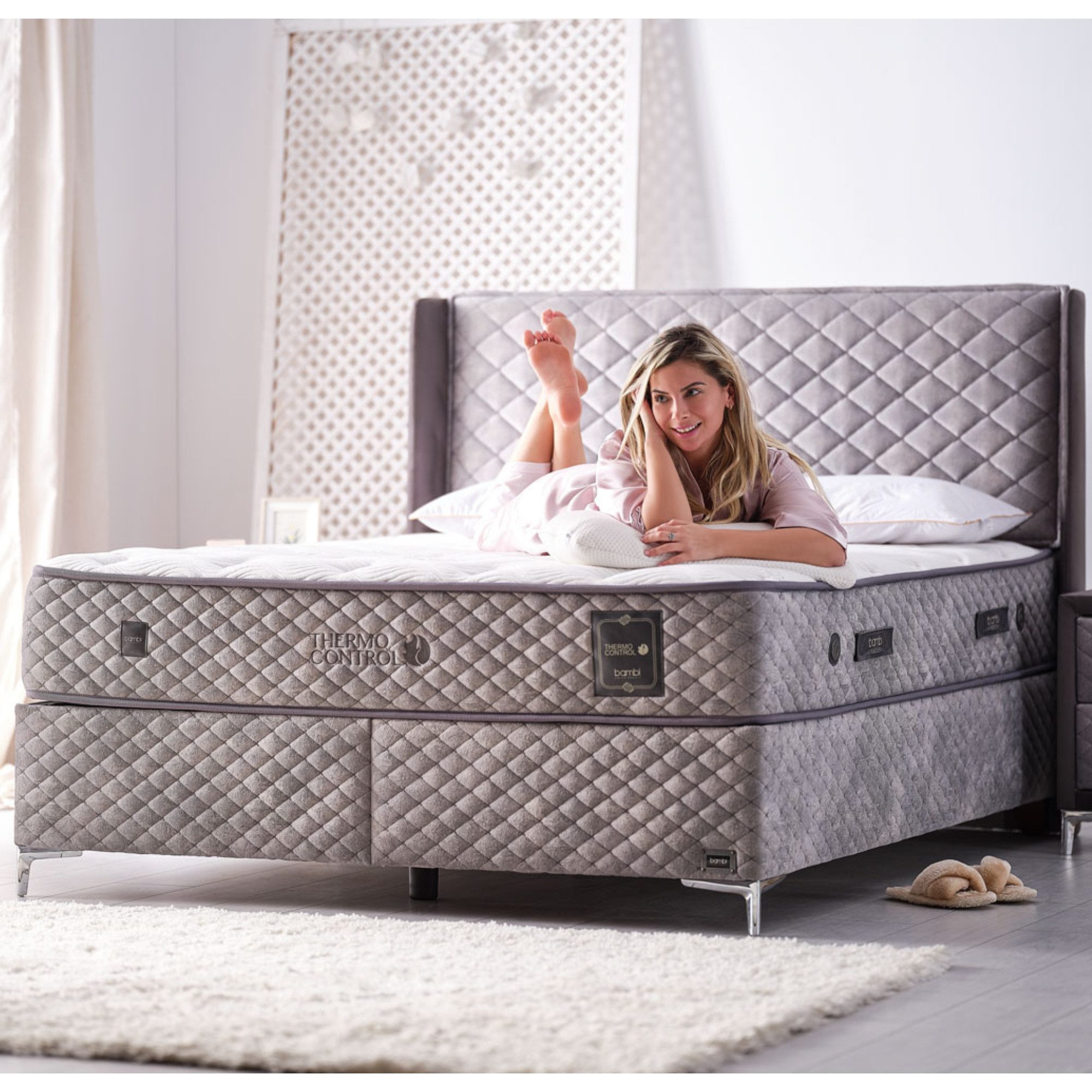 Boxspringbett Set, Bambi Thermo Control, Schlafzimmerbett, einseitige Matratze, H3