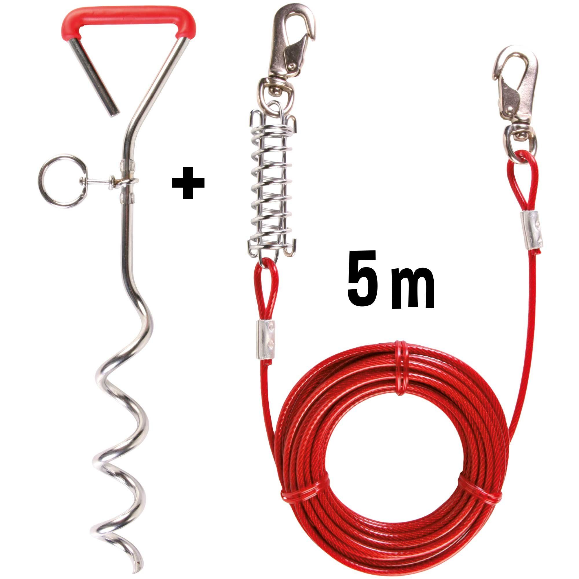 Schecker Hofleine Bully-Auslaufleine 5 m plus Anlegepflock, vinylbeschichteten, beiß- und reißfesten Spezialdraht, (Packung, 2-tlg), spezielle Sicherheitsfederung