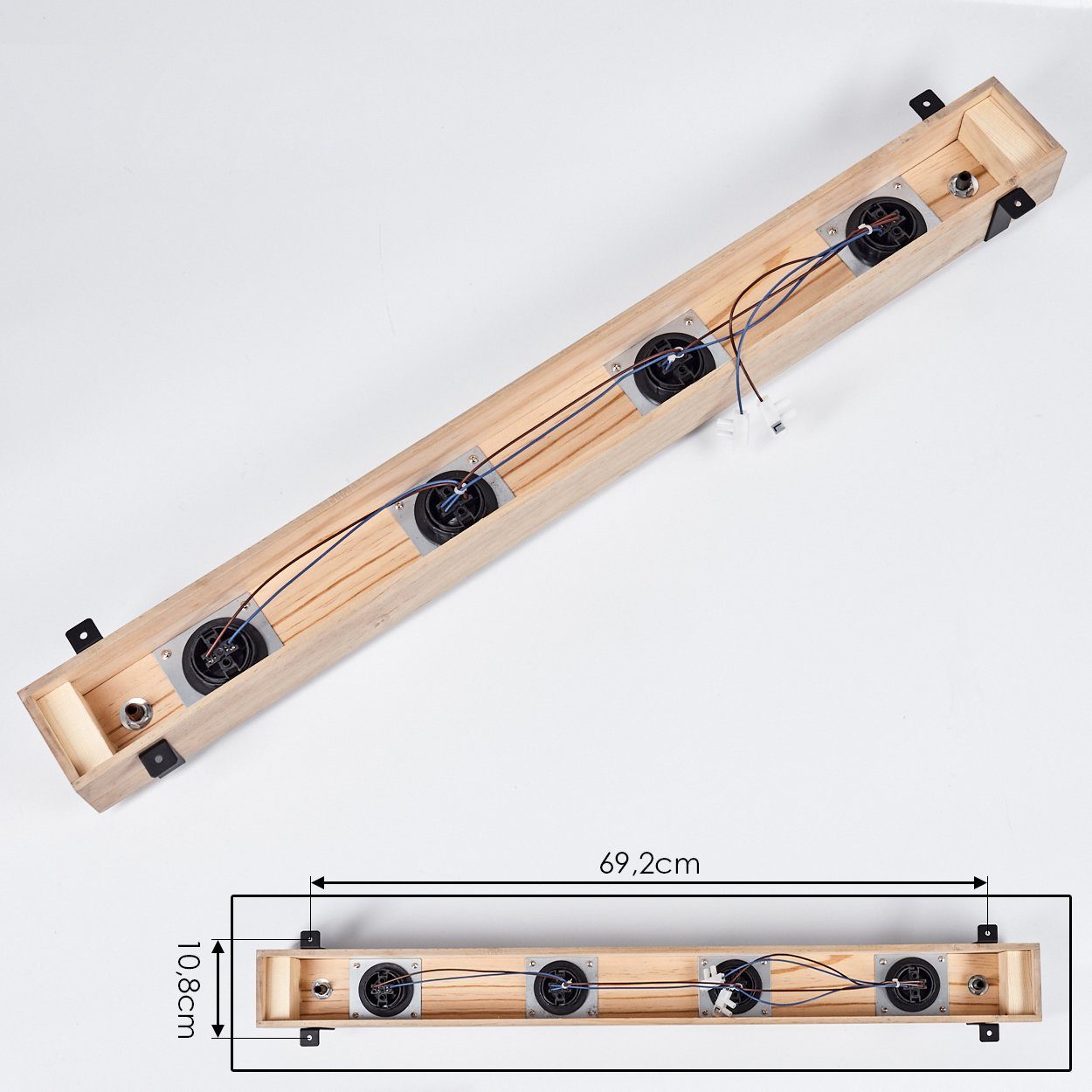 hofstein Deckenleuchte moderne Deckenlampe aus Metall/Holz in Schwarz/Natur, ohne Leuchtmittel, im Industrial-Style, Holzbalken, 4x E27. ohne Leuchtmittel – Bild 5 von 5