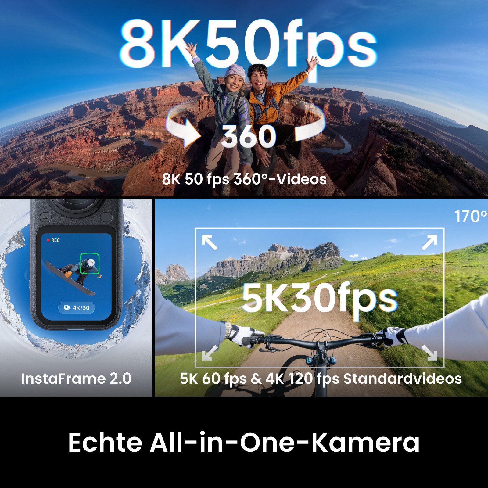 Insta360 Insta360 X6 – 8K 360 Grad Kamera mit 1/1,1"-Sensoren Action Cam (8K, WLAN (Wi-Fi), Bluetooth) schwarz