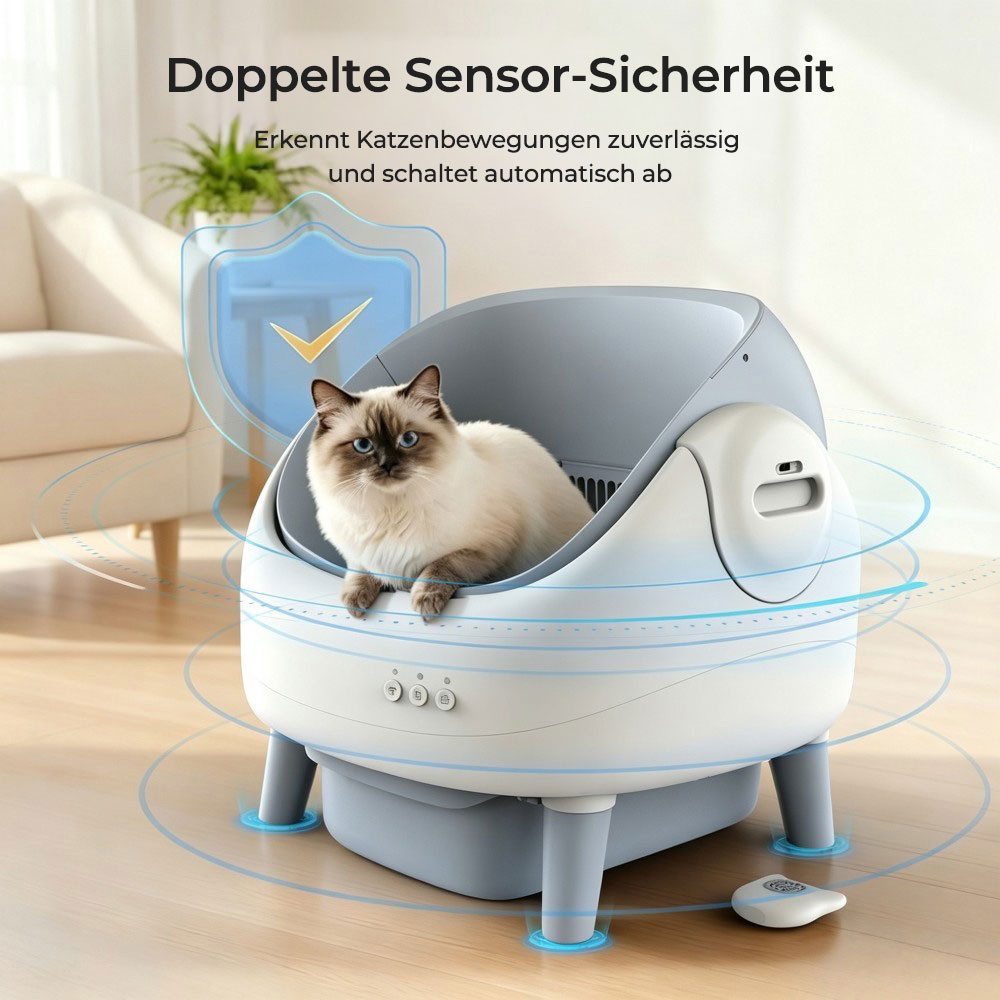 Crigge Katzenecktoilette MINI-C Selbstreinigungssystem, Gesundheits-Tracking, 35 dB, automatische Abfalltrennung, herausnehmbare Trommel