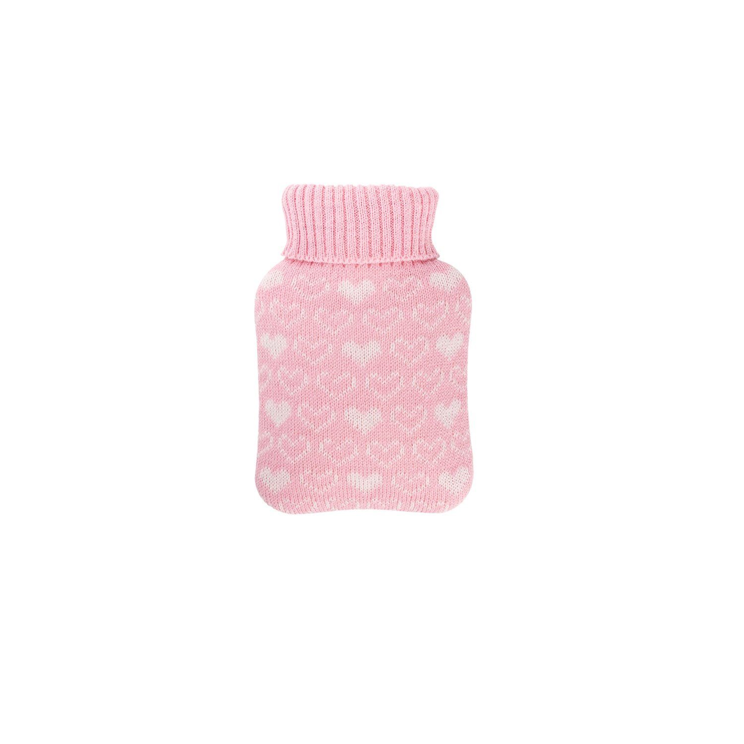 Hugo Frosch Wärmflasche - Mini-Wärmflasche 0,2 l mit Strickbezug rosa Herzen, Made in Germany