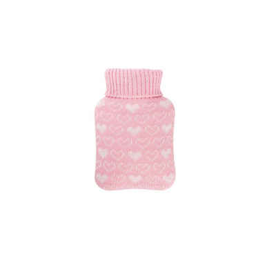 Hugo Frosch Wärmflasche, Mini-Wärmflasche 0,2 l mit Strickbezug rosa Herzen