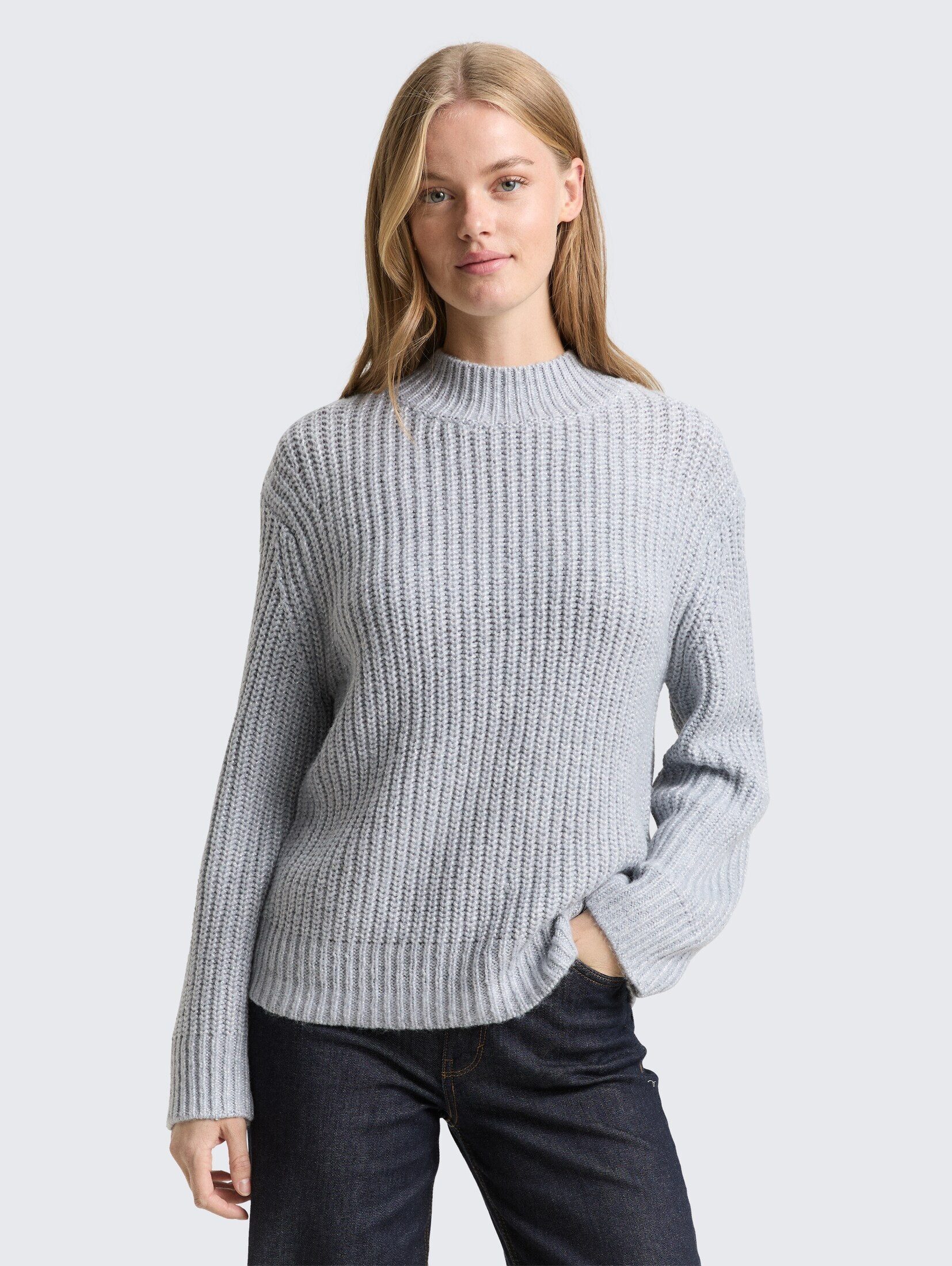 TOM TAILOR Denim Strickpullover Pullover & Strickjacken Relaxed Fit Strickpullover mit Glitzer-Effekt