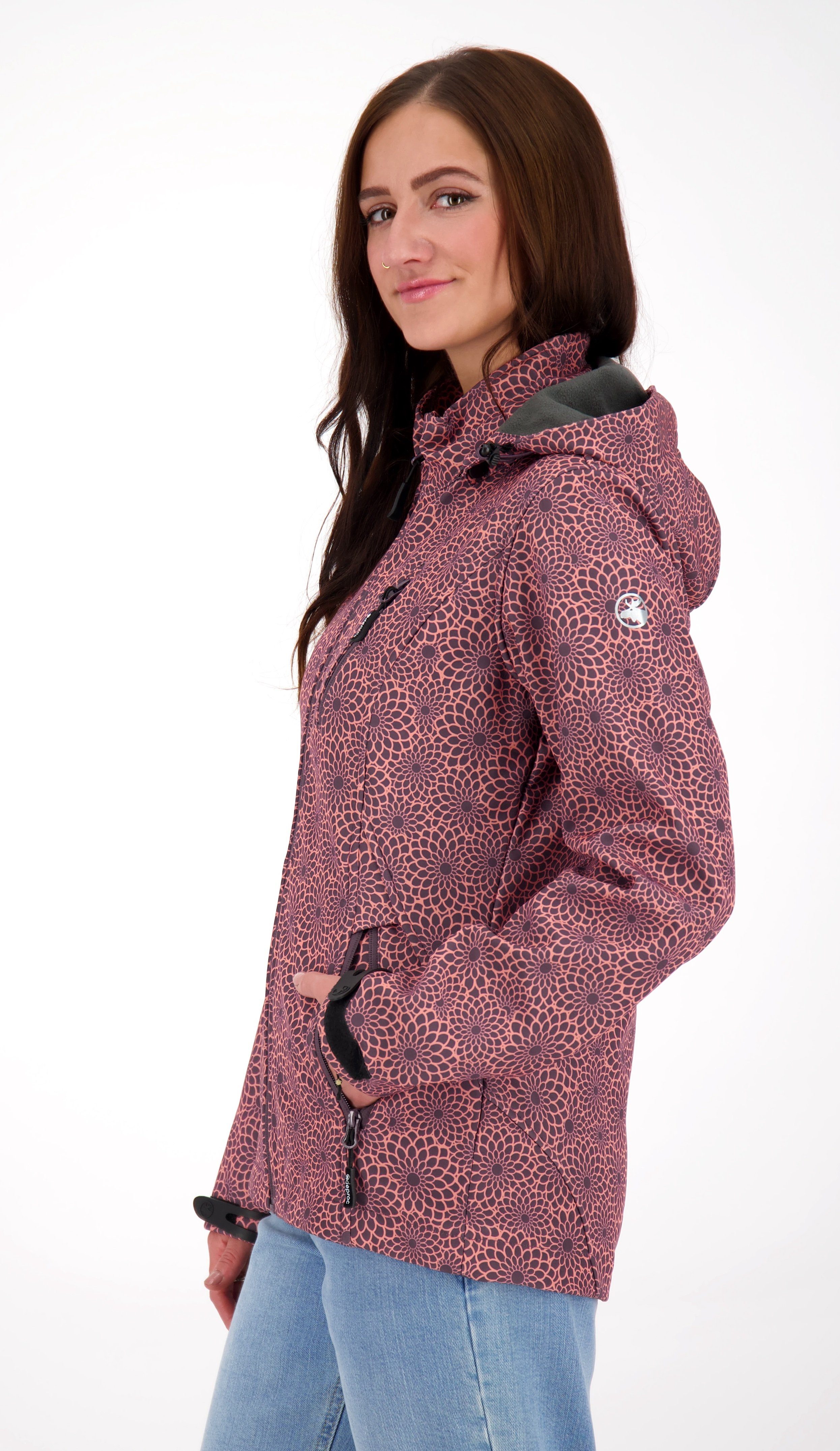 DEPROC Active Softshelljacke SHELBY PEAK DC leichte Softshelljacke mit All-Over-Print und abnehmbarer Kapuze