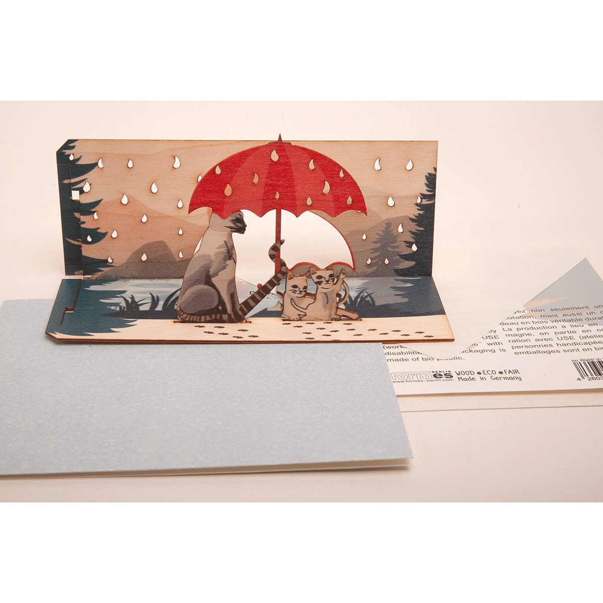 Grußkarte Pop Up-Holzpostkarte »Katzen«.