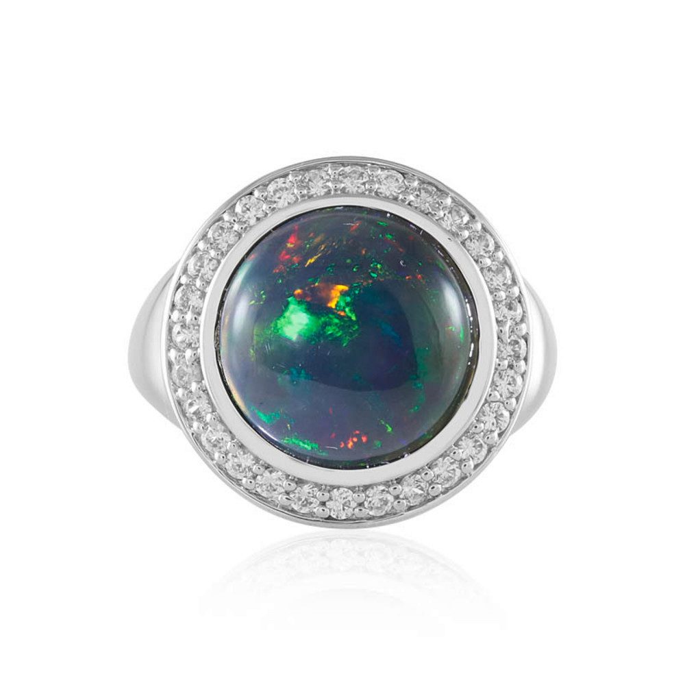 Silberring Cavill Ring Sterlingsilber 3,23 ct Opal, 28 Zirkone, platin.