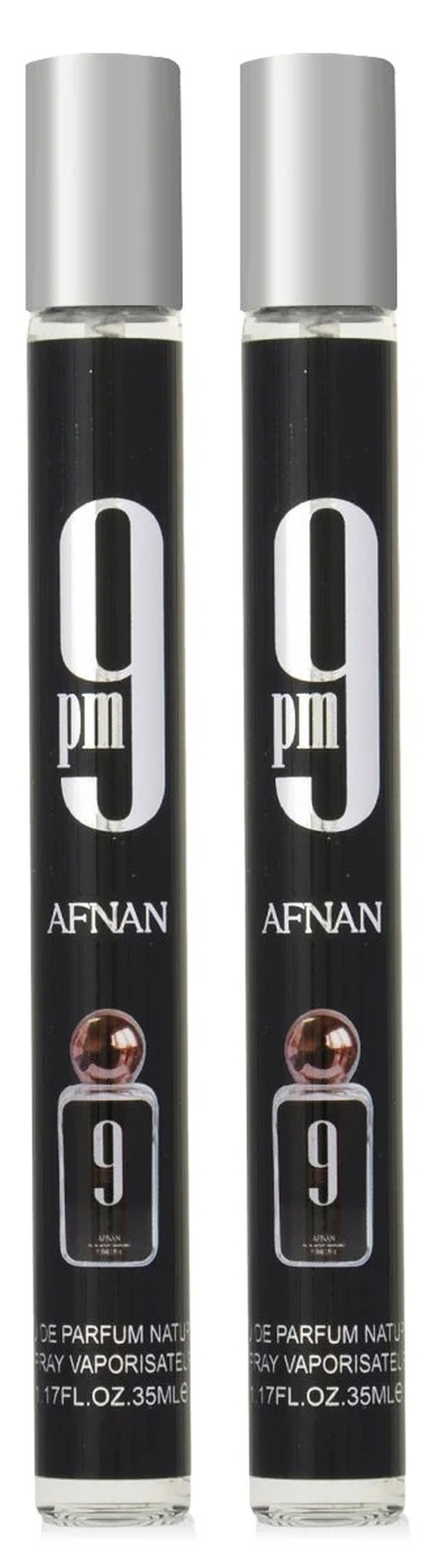 Afnan Eau de Parfum 9pm Eau de Parfum (EDP) Herren Spray Reiseparfum Bundle 2x35ml, Süß-würziger Duft mit Apfel, Zimt, Orangenblüte und Vanille