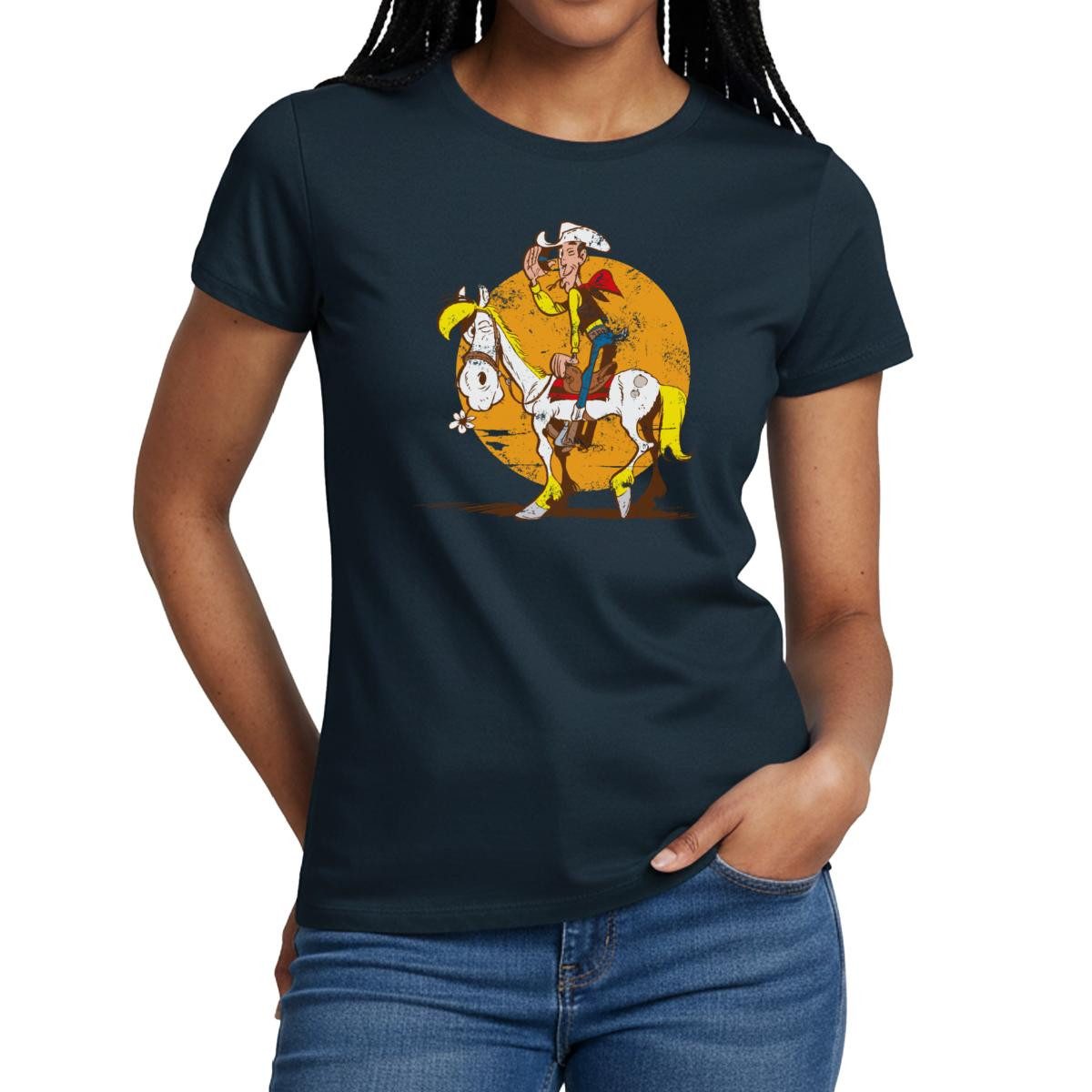 T-Shirt Lucky Luke Jolly Jumper im Sonnenuntergang Frauen T-Shirt