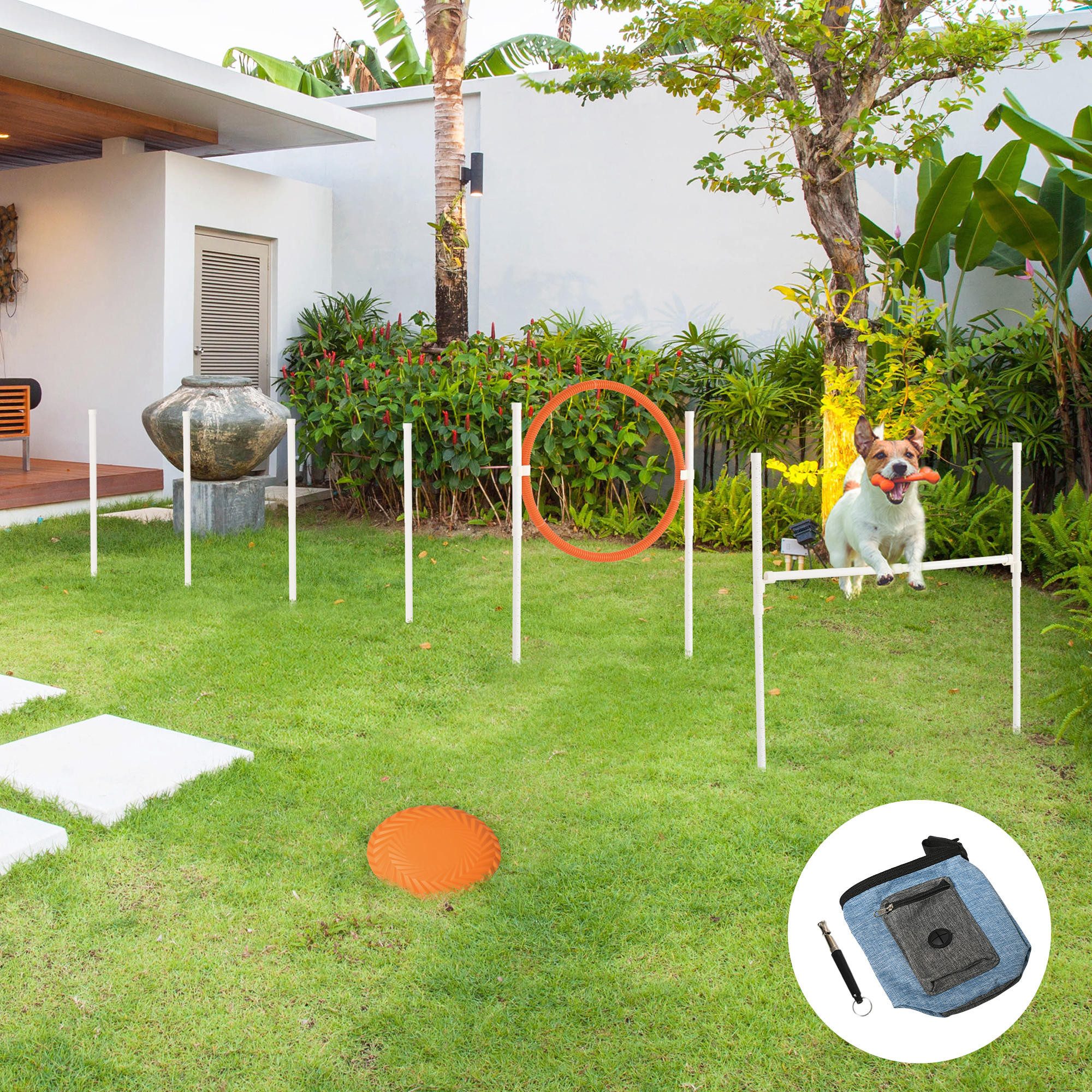 PawHut Agility-Hürde Agiliy-set für Haustiere mit Höhenverstellbaren Agilityhürde, PVC, 5er-Set Hundetraining (5-tlg) Weiß+Blau+Rot+Orange PVC