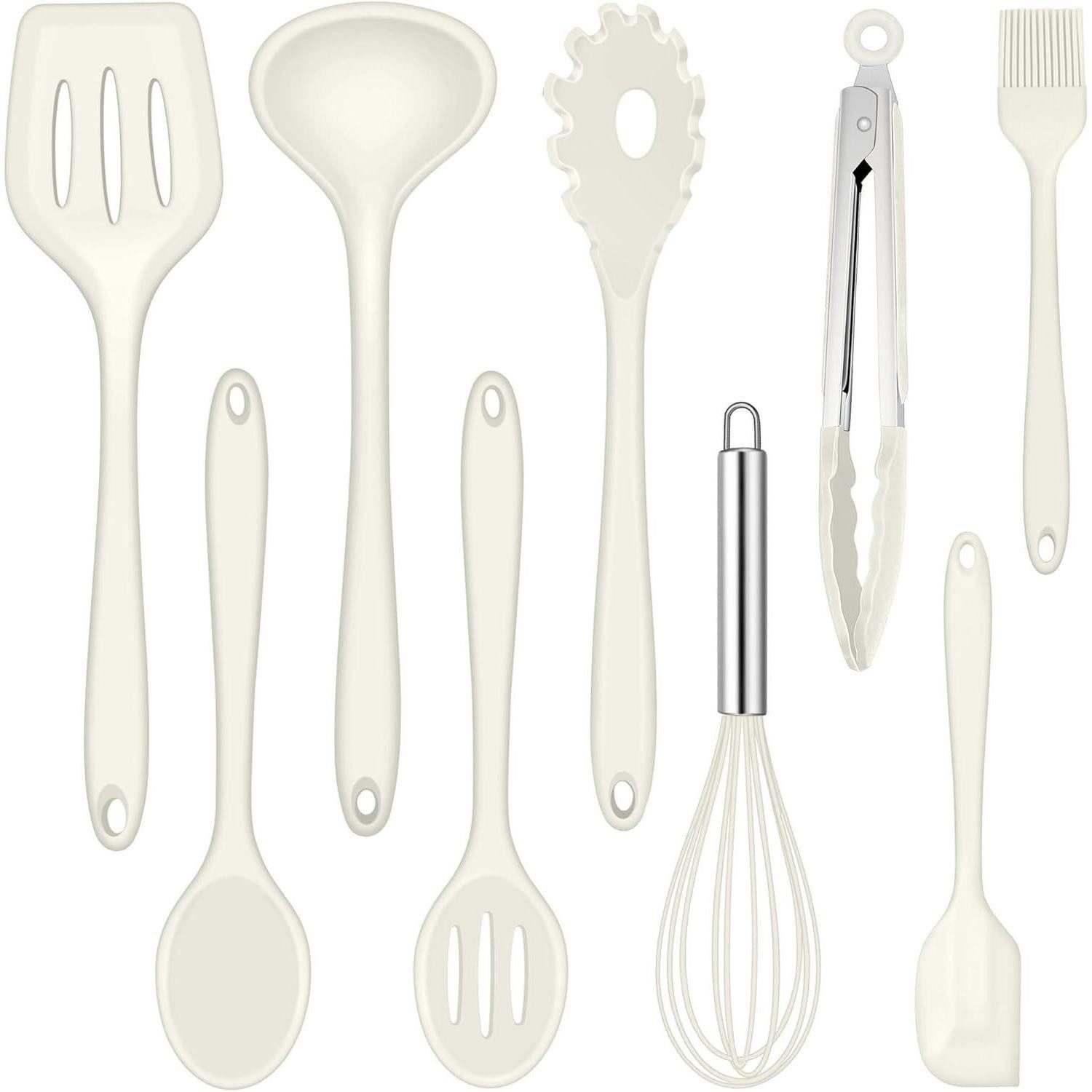 Kochbesteck-Set Küchenhelfer Silikon 9tlg Pfannenwender Grillzange antihaft Weiß