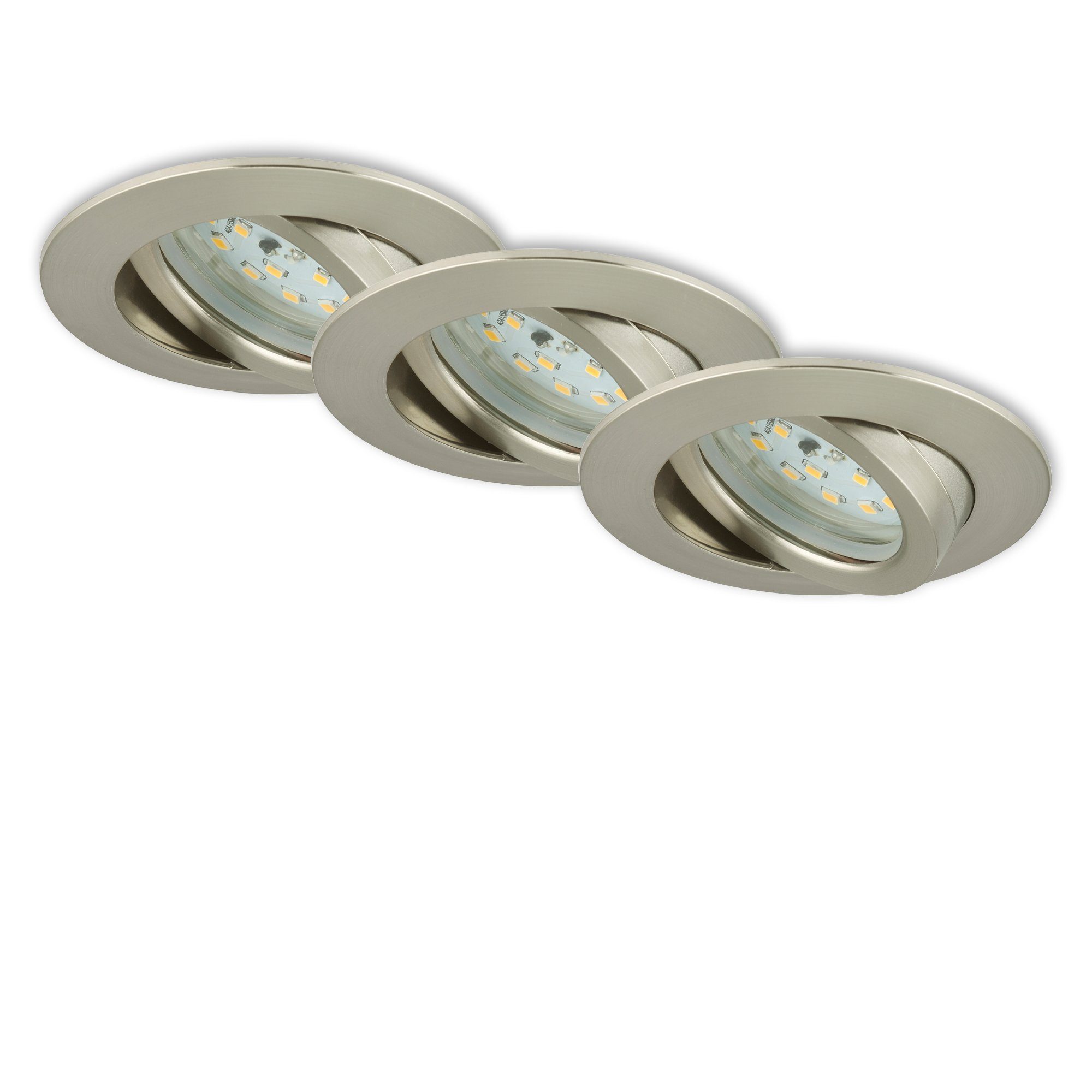 Briloner Leuchten LED Einbauleuchte 7232-032, LED fest verbaut, Warmweiß, 3er Set, dimmbar, ultraflach, schwenkbar, silber, 8,2 cm