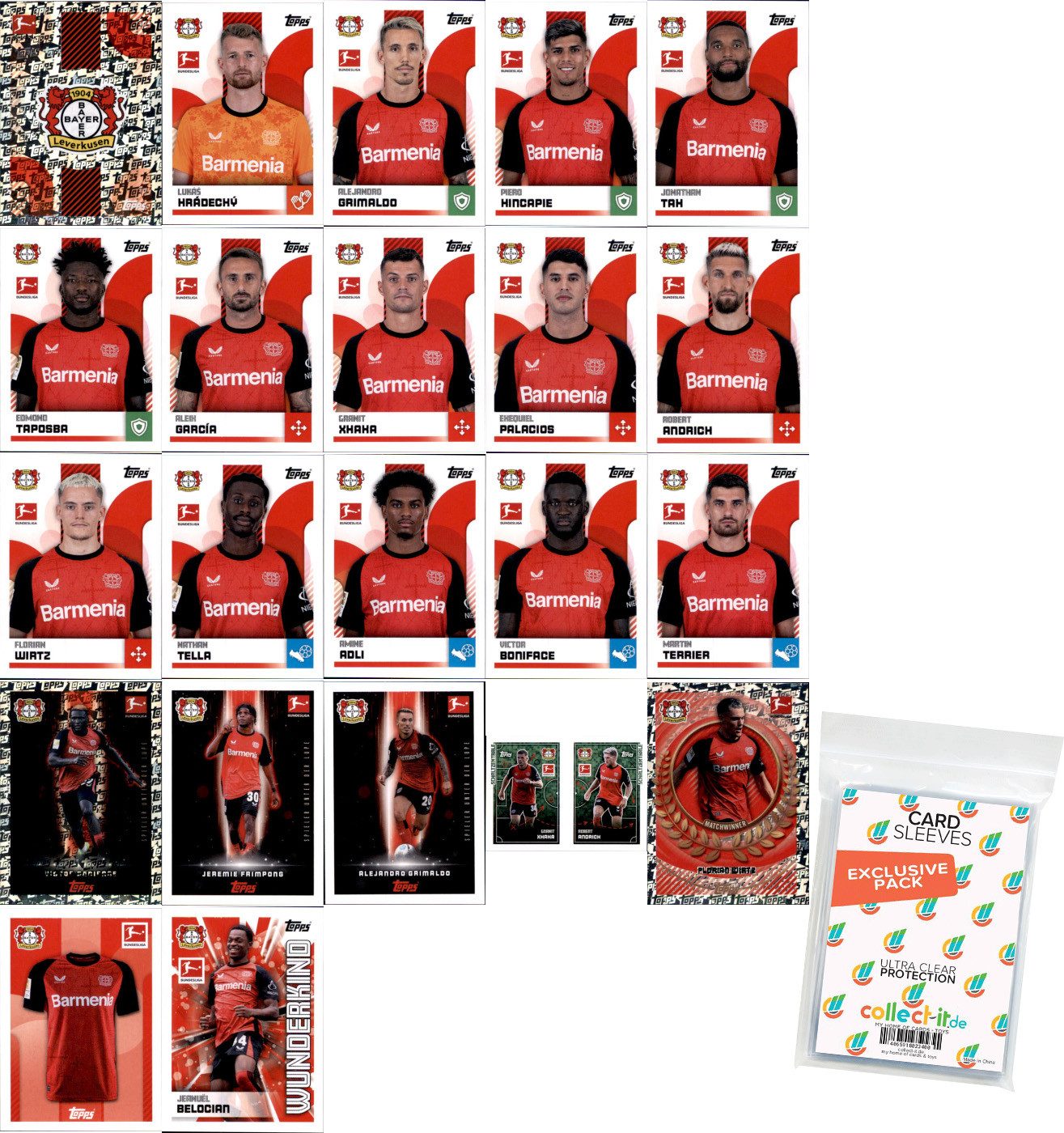 Topps Sammelkarte Bundesliga Sticker 24/25 Mannschaftspaket BAYER 04 LEVERKUSEN+Sleeves