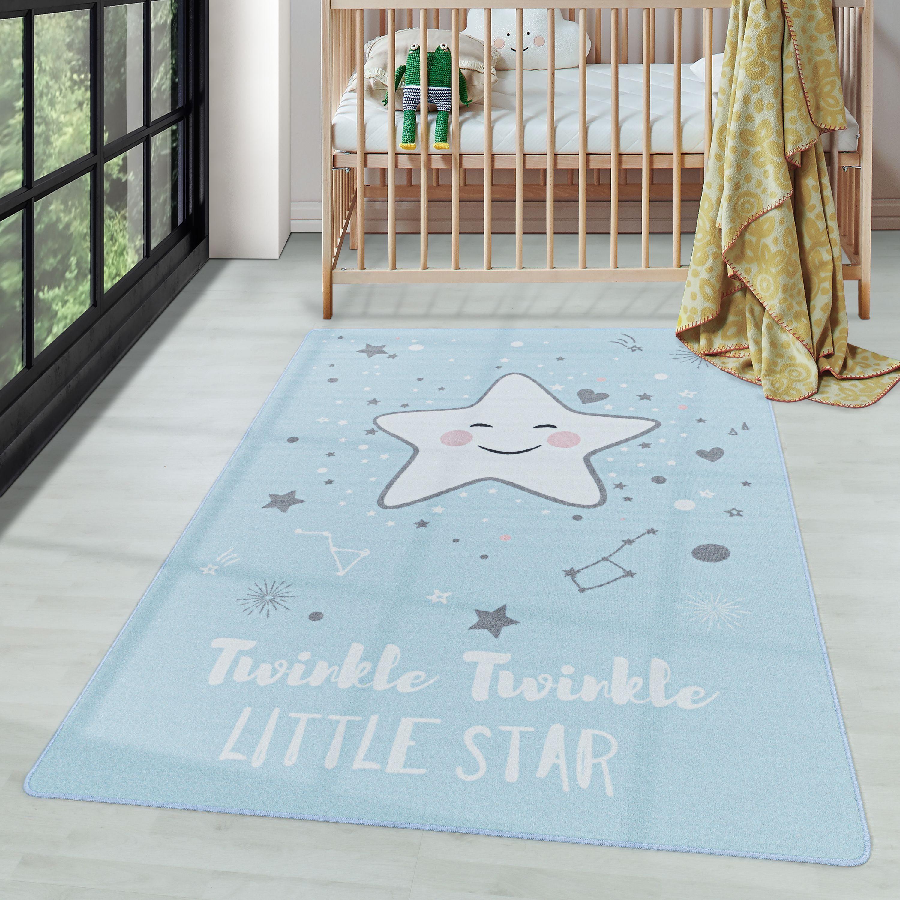 Kinderteppich Sterne-Design, Carpettex, Rechteckig, Höhe: 7 mm, Kinderteppich Sterne-Design Teppich Kinderzimmer Rutschfest Waschbar