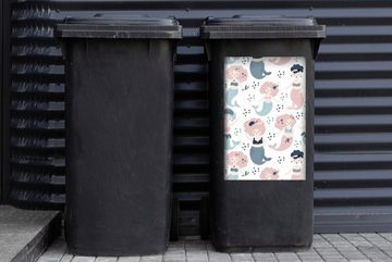 MuchoWow Wandsticker Muster - Meerjungfrau - Tiere (1 St), Mülleimer-aufkleber, Mülltonne, Sticker, Container, Abfalbehälter