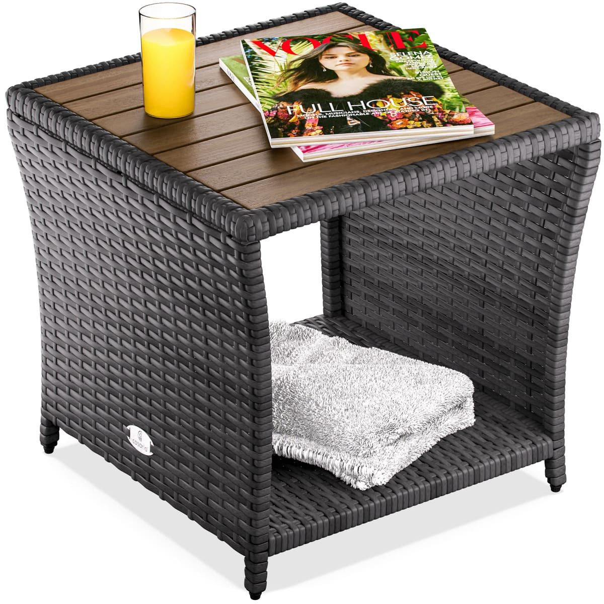 Casaria Beistelltisch, Polyrattan Akazienholz 45x45x40cm Wetterfest 80kg Belastbarkeit Garten