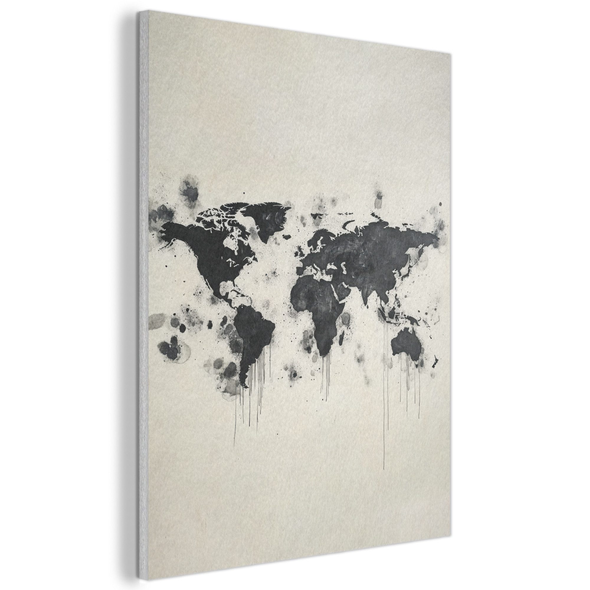 MuchoWow Gemälde Weltkarte - Schwarz - Tinte, Fotodruck (1 St), Akustikpaneele, Wandpaneele, Schalldämmung, Akustikbilder 30x40 cm