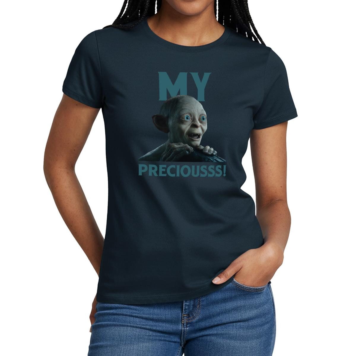 Spreadshirt T-Shirt Der Hobbit Witziges Gollum-Design Mein Schatz Frauen T-Shirt (1-tlg) Slim Fit, fällt klein aus