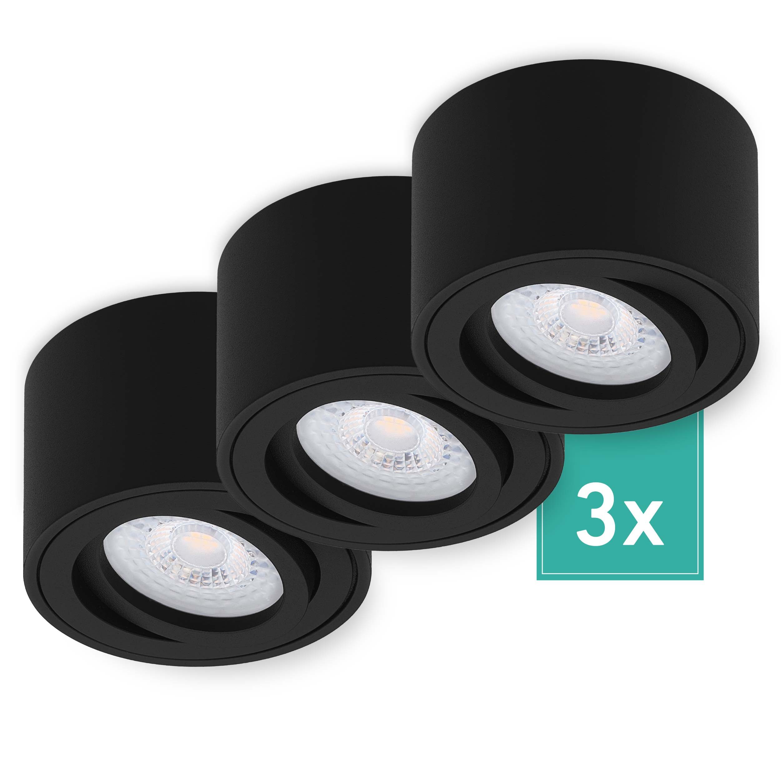 Oktaplex lighting LED Deckenstrahler 3 Stück Aluminium Aufbaustrahler schwa günstig online kaufen