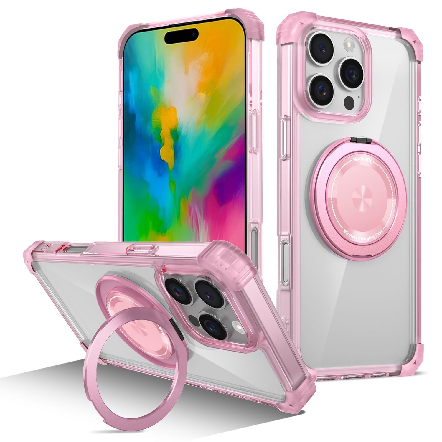 Wigento Handyhülle Für Apple iPhone 16 Pro Max Gold Shield Design CD MagSafe Hülle Rosa, Gold Shield Hülle mit CD Muster und MagSafe