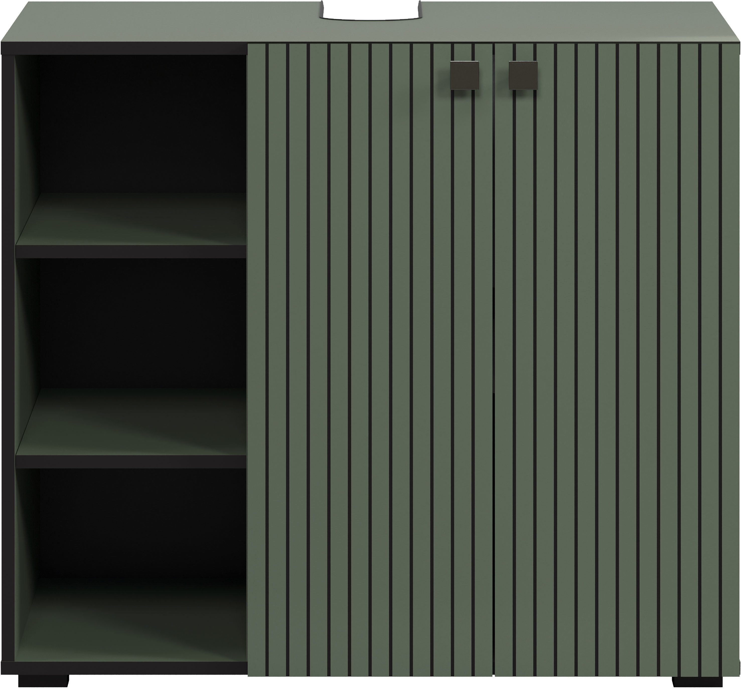 welltime Waschtisch Amrum Waschbeckenunterschrank und Waschbecken (2-St), Waschbeckenunterschrank mit Rillenoptik - Maße (B/T/H) 90/53/79 cm