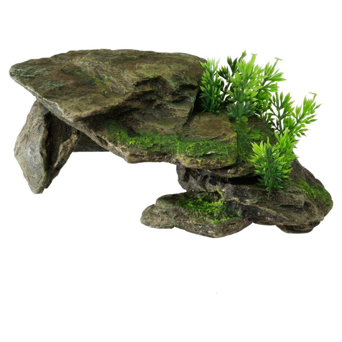 Aquariendeko Aquariumdekoration Stein mit Pflanzen grau