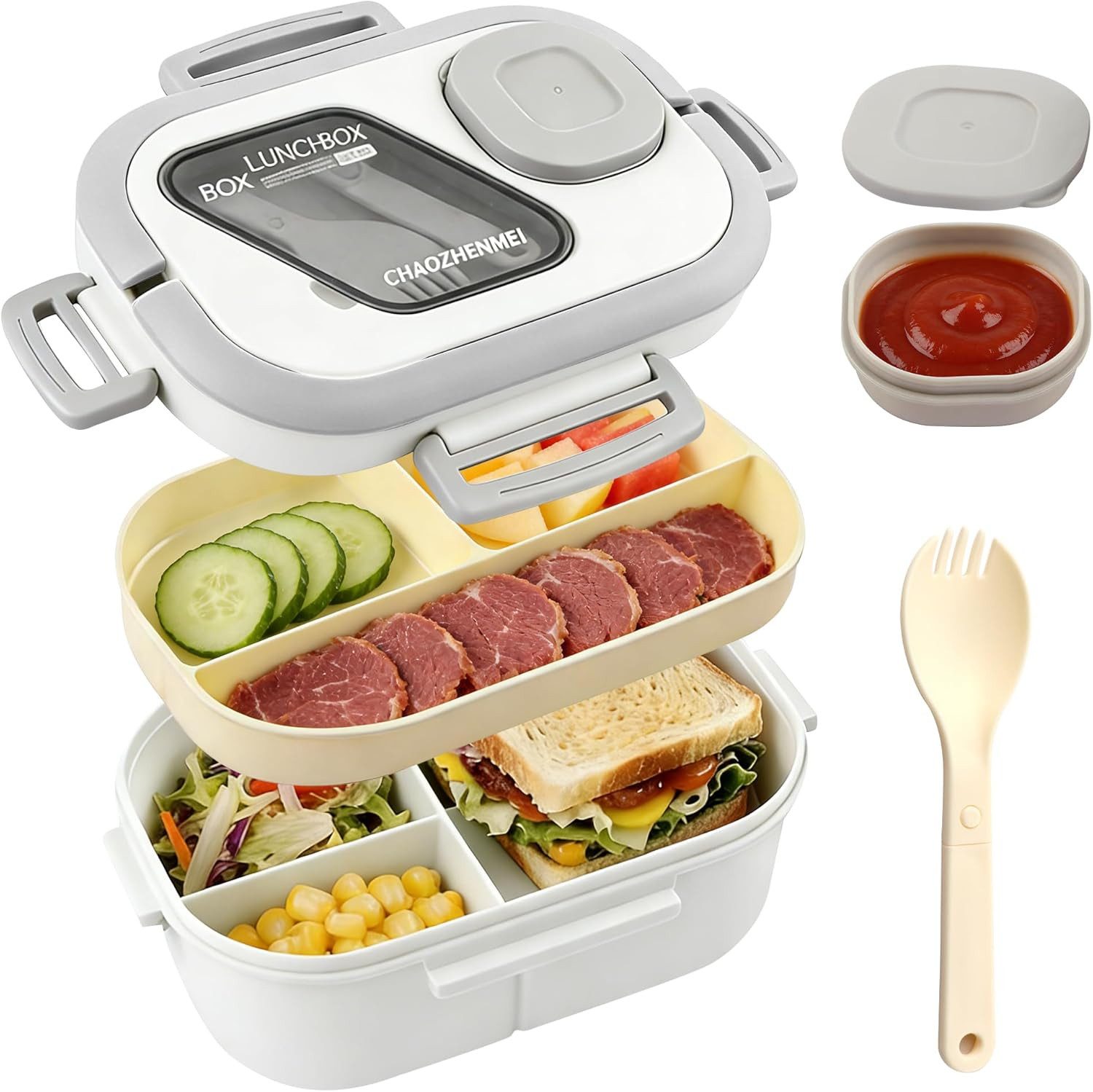 nsihing Lunchbox Große Bento Box mit 2 Fächern und Besteck, (Brotdose Lunchbox Erwachsene und Büro 1200ml, Auslaufsichere), für Schule Arbeit Männer Frauen und Kinder