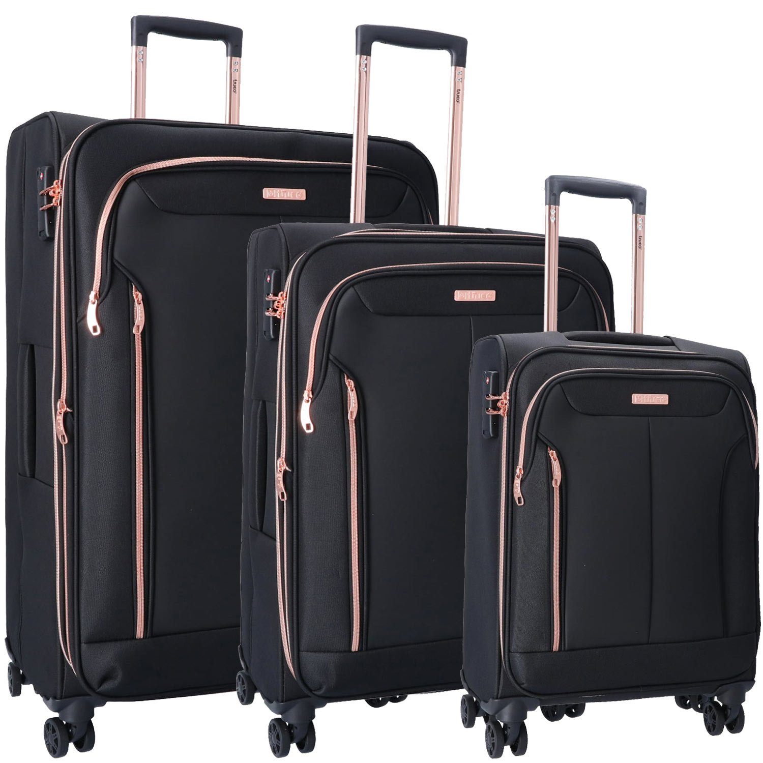TheTrueC Koffer TheTrueC 3er Kofferset S/M/L Kopenhagen black/rose, 4 Rolle günstig online kaufen