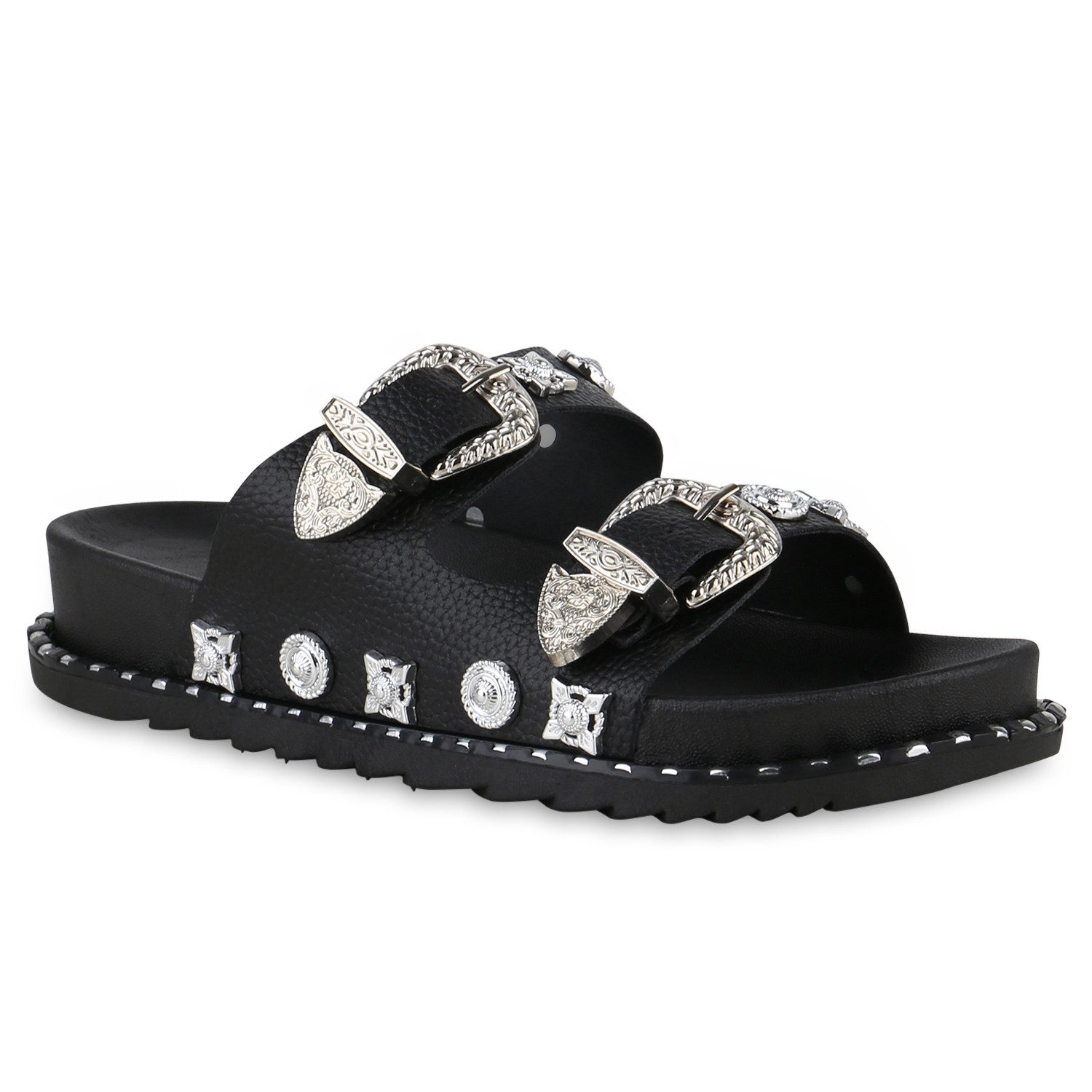 VAN HILL 841049 Pantolette Damen Pantoletten Sandalen Zierperlen Schnallen günstig online kaufen