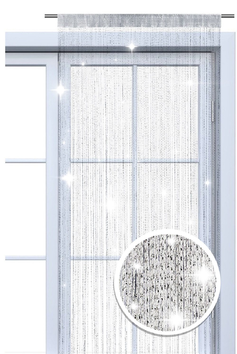 wometo Fadenvorhang Lurex (1 St), Stangendurchzug, halbtransparent, 100% Polyester, OEKO-TEX®, Fadengardine mit GLITZER-Effekt, kürzbar