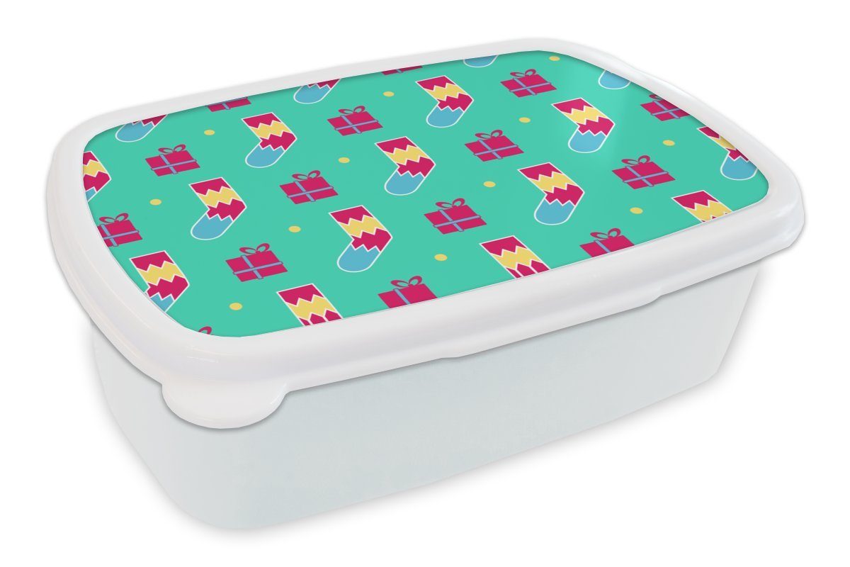 MuchoWow Lunchbox Socken - Geschenk - Schnittmuster, Kunststoff, (2-tlg), Brotbox für Kinder und Erwachsene, Brotdose, für Jungs und Mädchen weiß