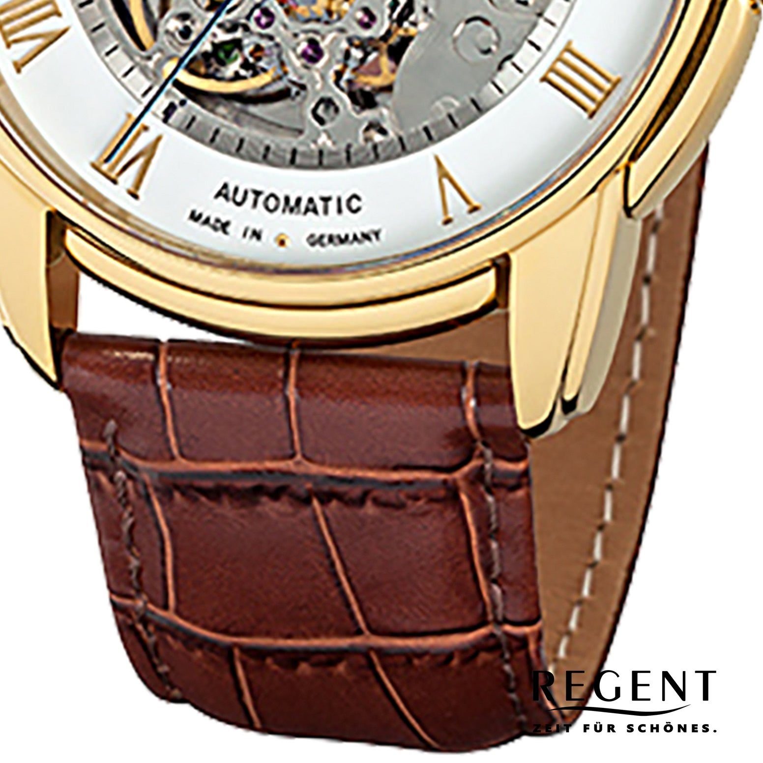 Quarzuhr Herren Regent Automatik Leder, Lederarmband Herren Armbanduhr (ca. groß Uhr Regent GM-1434 42mm), rund,