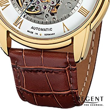 Regent Quarzuhr Regent Automatik Herren Uhr GM-1434 Leder, Herren Armbanduhr rund, groß (ca. 42mm), Lederarmband