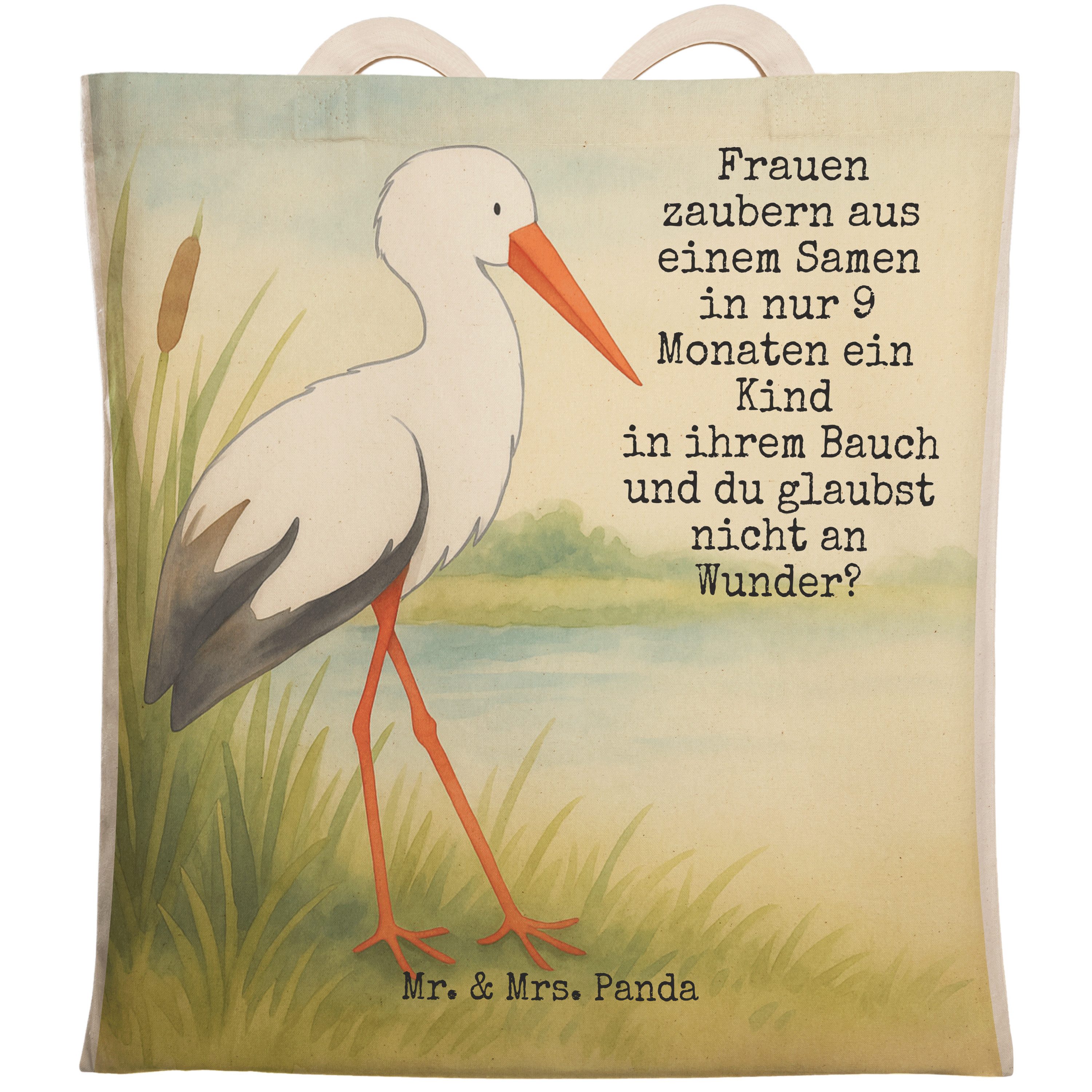 Mr. & Mrs. Panda Tragetasche Storch Design, Strandtasche, Weiß, Сумки для покупок, Stofftragetasche, Mutter, (Packung, 1-tlg)