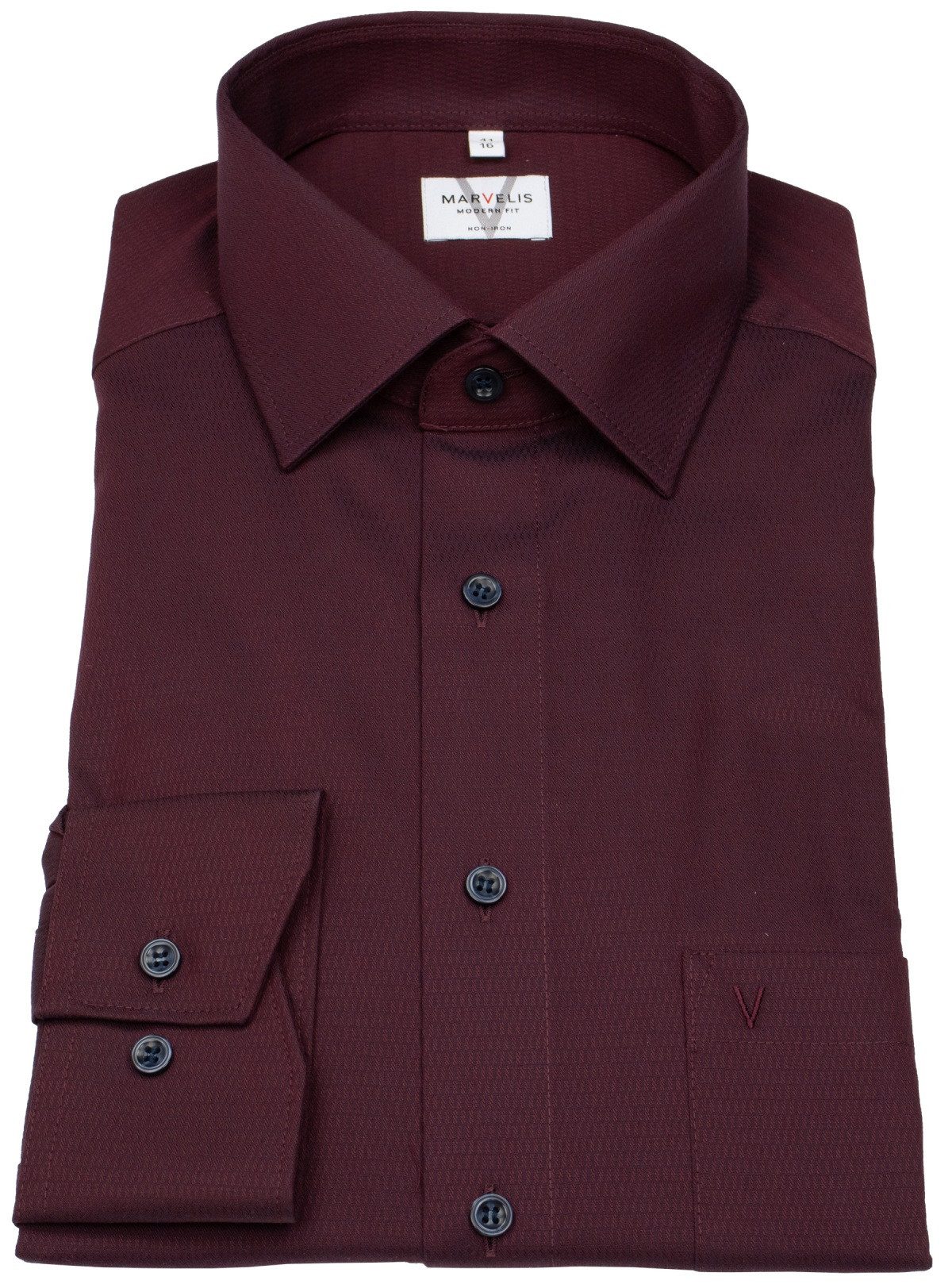 MARVELIS Businesshemd Modern Fit extra langer Arm leicht tailliert bügelfrei