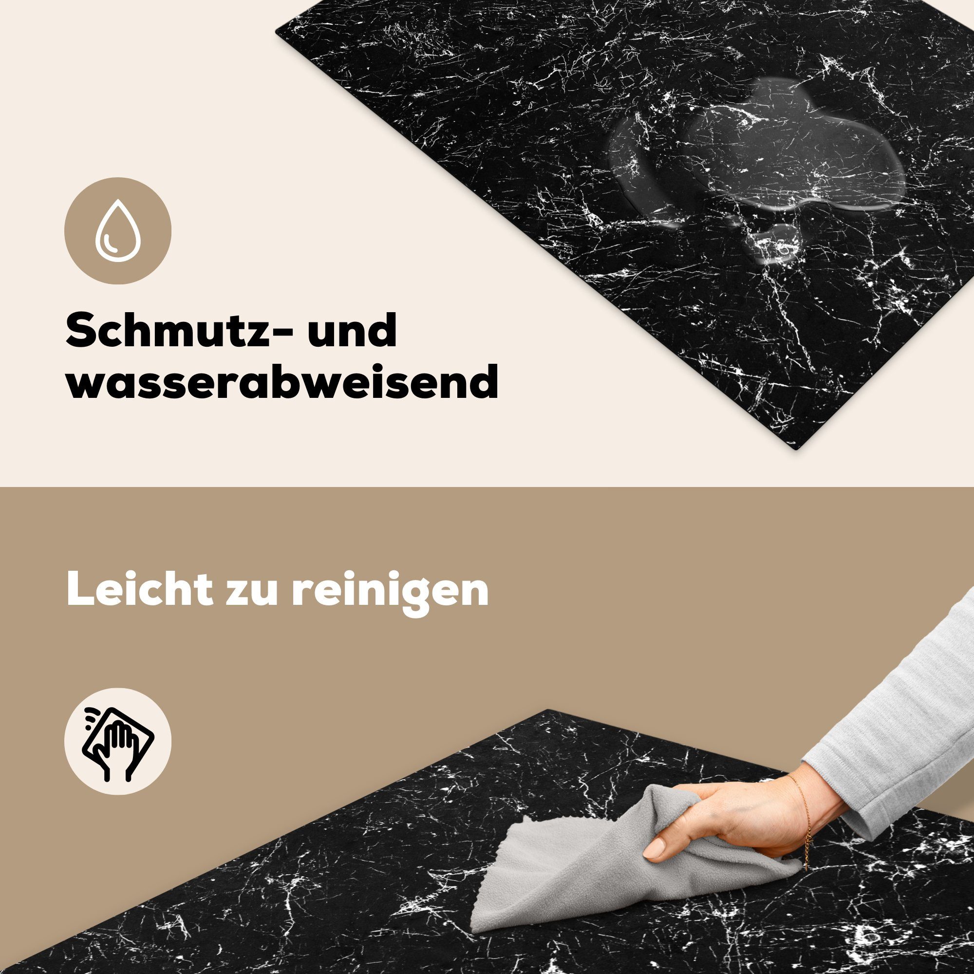 MuchoWow Herdblende-/Abdeckplatte Marmor - - für Induktionskochfeld küche, Ceranfeldabdeckung (1 - 81x52 cm, Schwarz die Schutz tlg), Stein Vinyl, Weiß