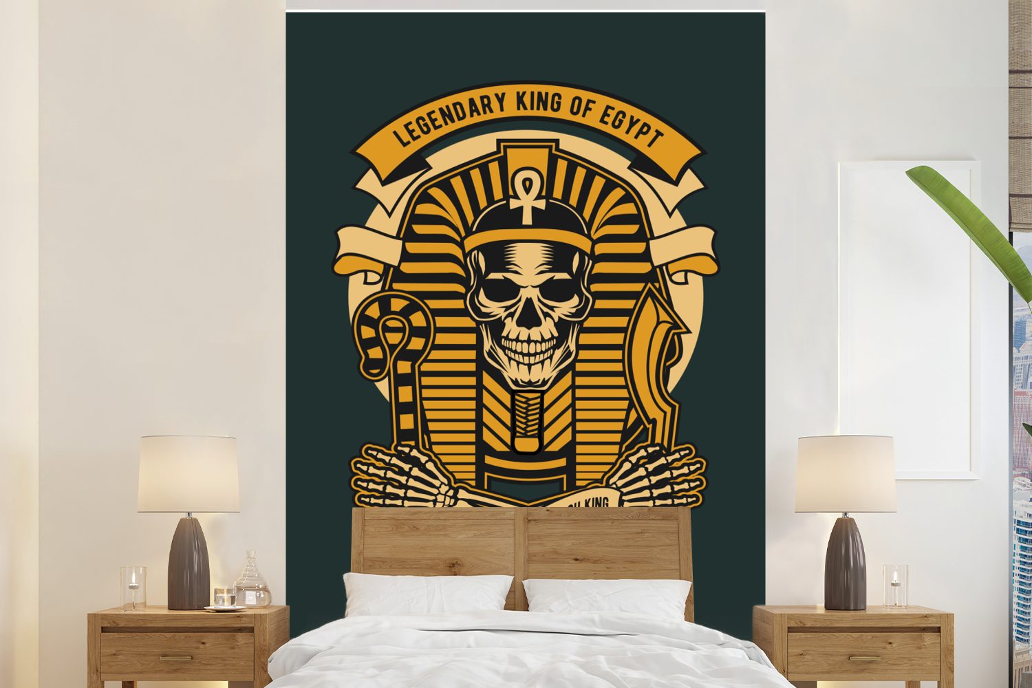 MuchoWow Fototapete Skelett - Pharao - Retro - Ägypten, Matt, bedruckt, (3 St), Montagefertig Vinyl Tapete für Wohnzimmer, Wandtapete