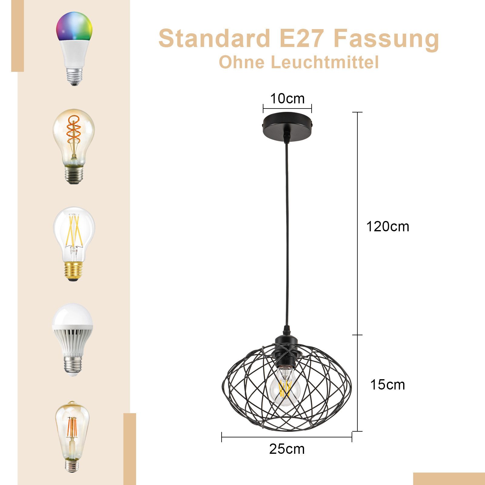 ZMH Pendelleuchte Esszimmer 120CM Schwarz Retro günstig online kaufen