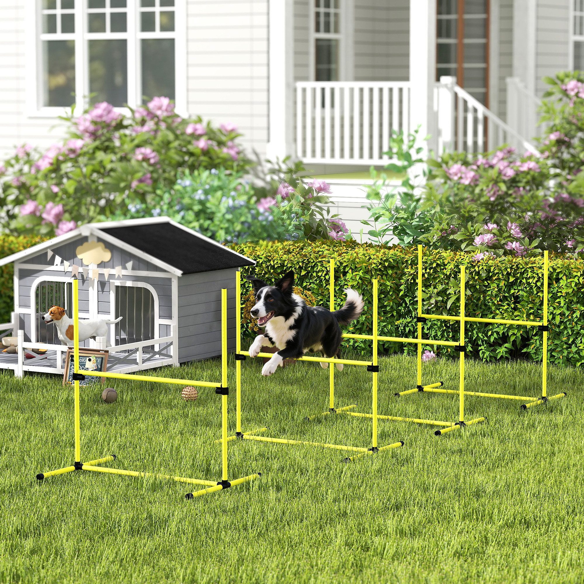 PawHut Agility-Hürde Slalom Stangen, Hunde Training Set, Kunststoff, Hunde Hürden-Set (4-tlg) für Hunde, Gelb
