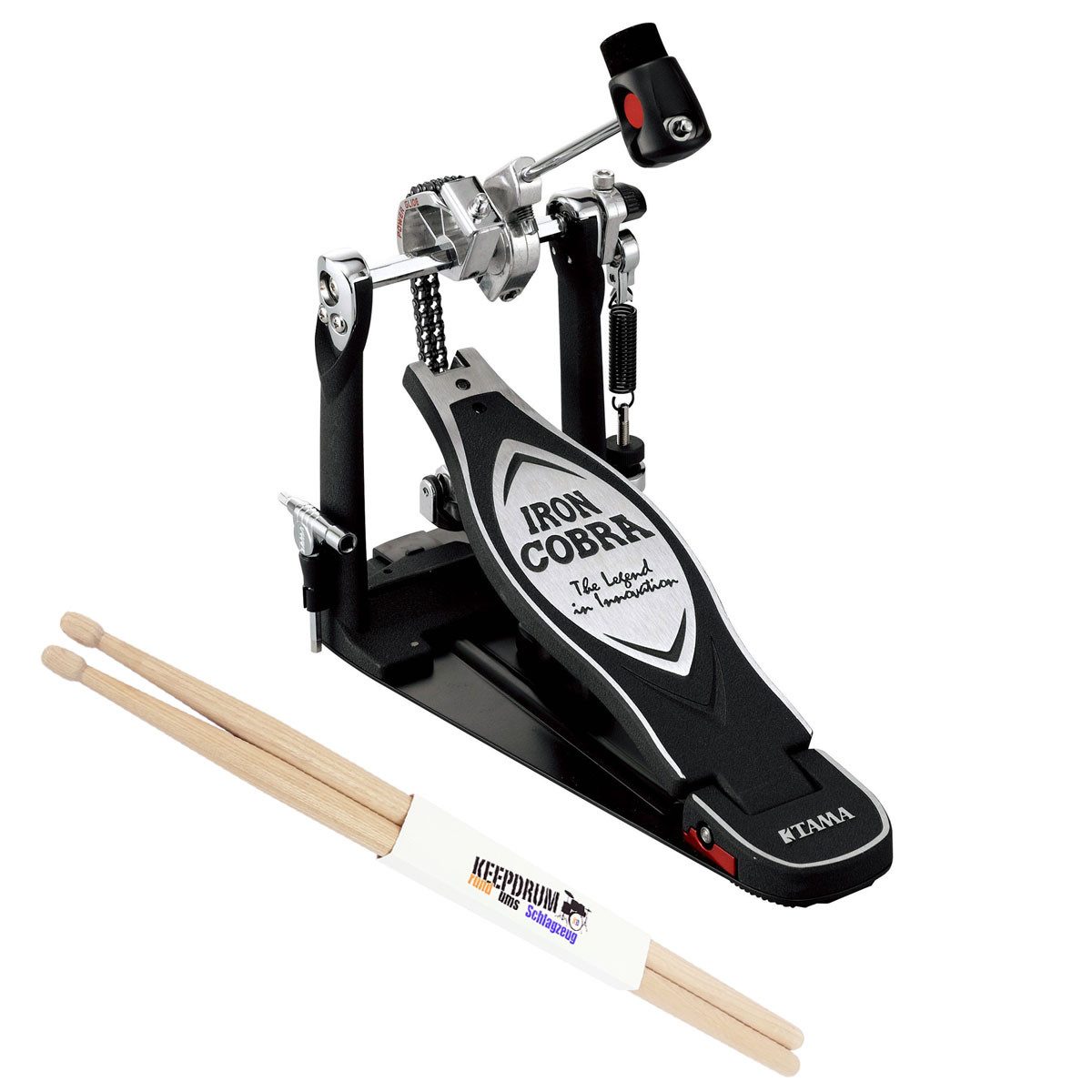 Tama Schlagzeug Tama Fußmaschine HP900PN Powerglide Iron Cobra mit Trommelstöcken,Fußmaschine, Fußmaschine, Vorteils-Set mit Trommelstöcken