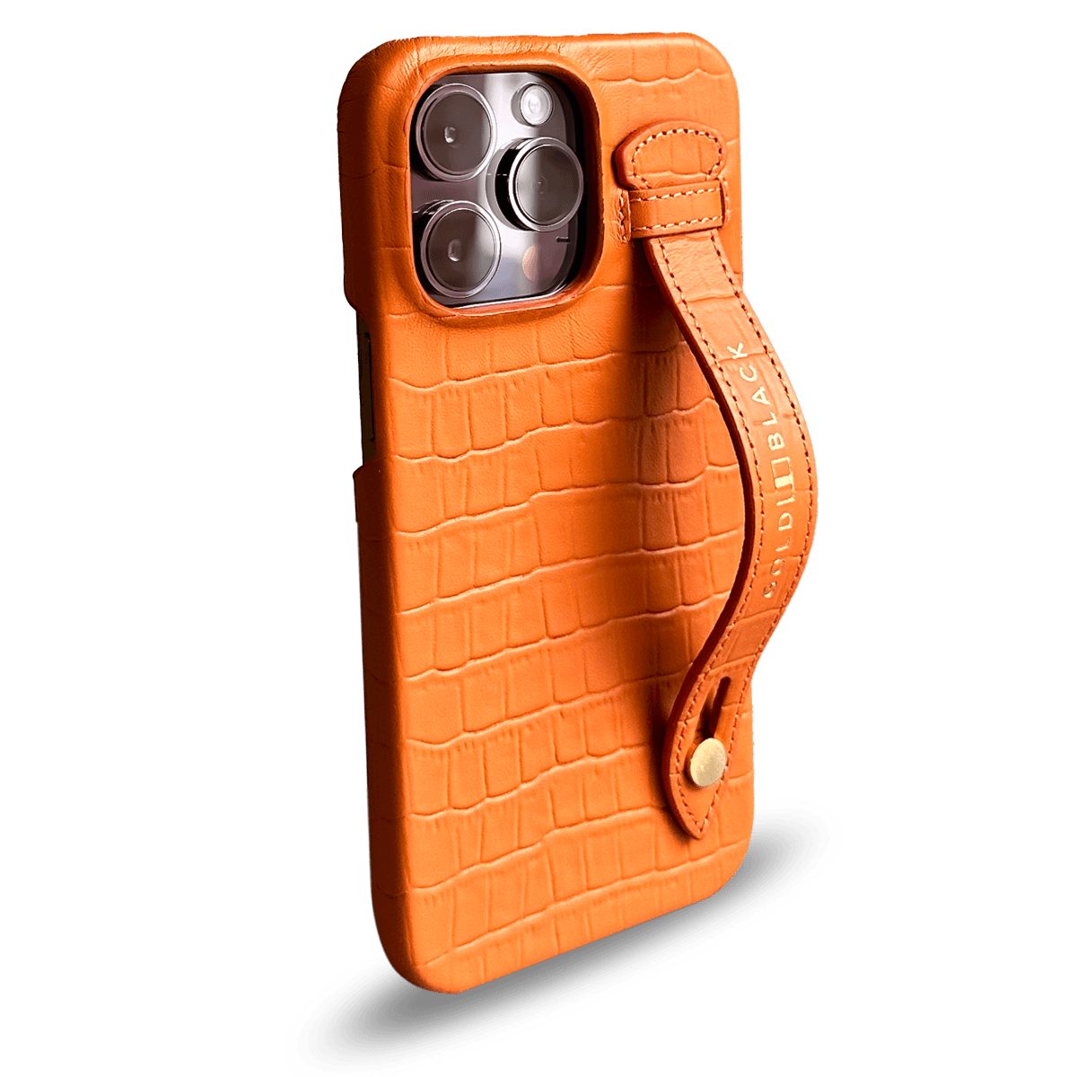 GOLDBLACK Handyhülle GOLDBLACK iPhone 14 Pro Max Slim Lederhülle Kroko-Prägung orange mit