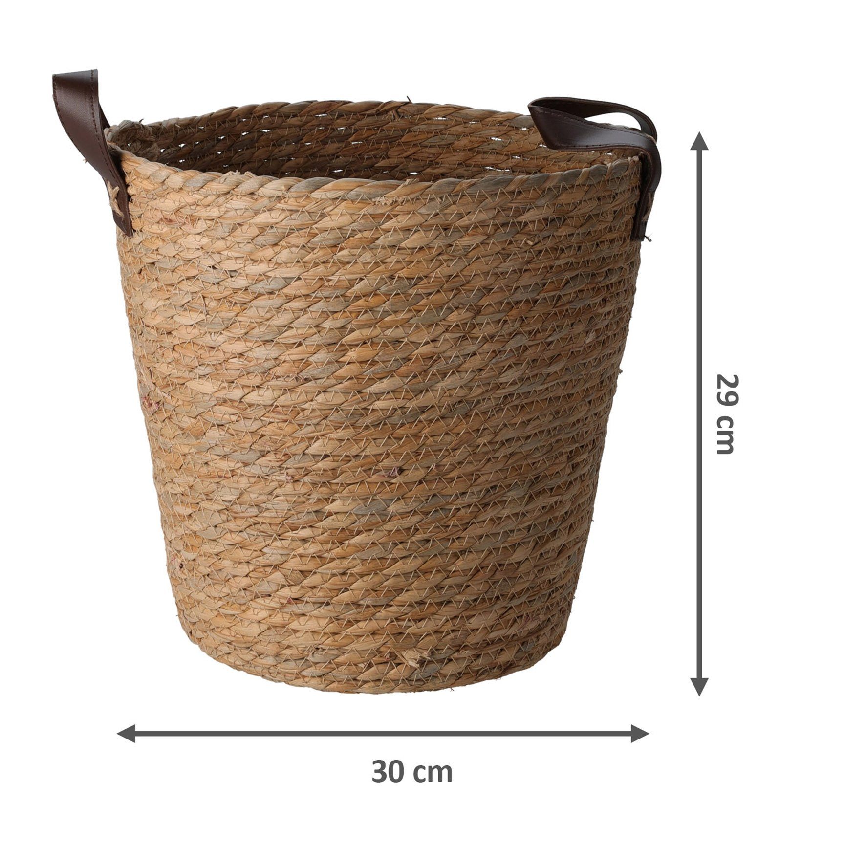 Spetebo Allzweckkorb Aufbewahrungskorb Seegras 3er Set - 30/26/24 cm (Packung, 1 tlg), Mehrzweck Korb Set mit Griffen aus Kunstleder